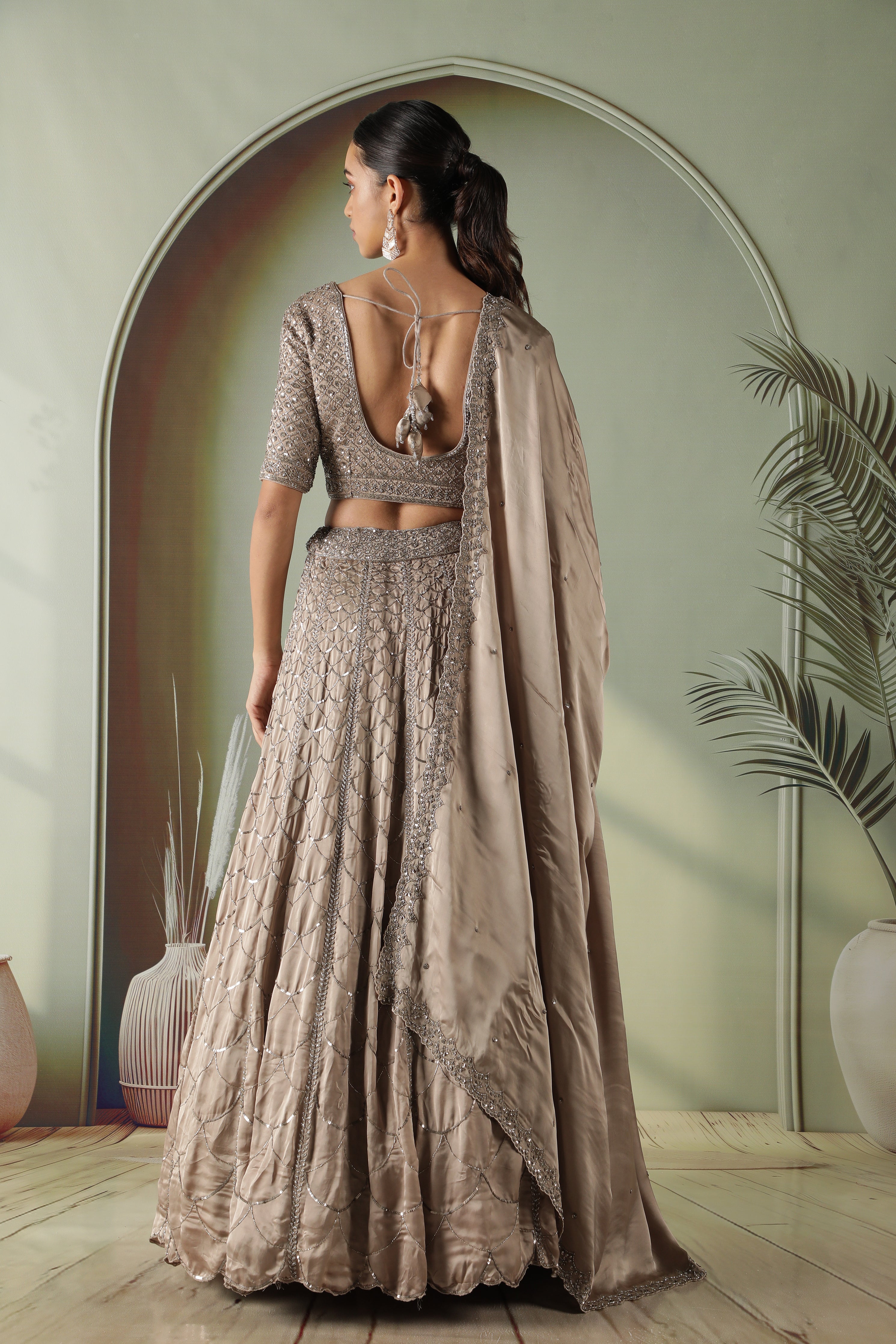 Mocha Satin Silk Lehenga Set