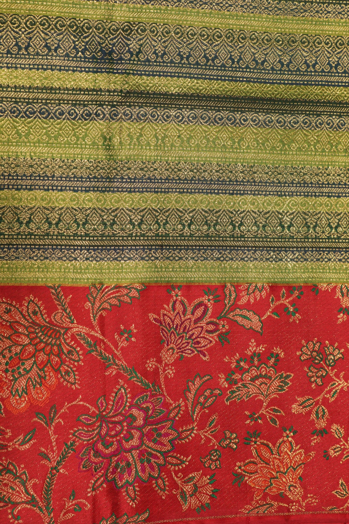 Green & Red Kanchivaram Brocade Silk Saree