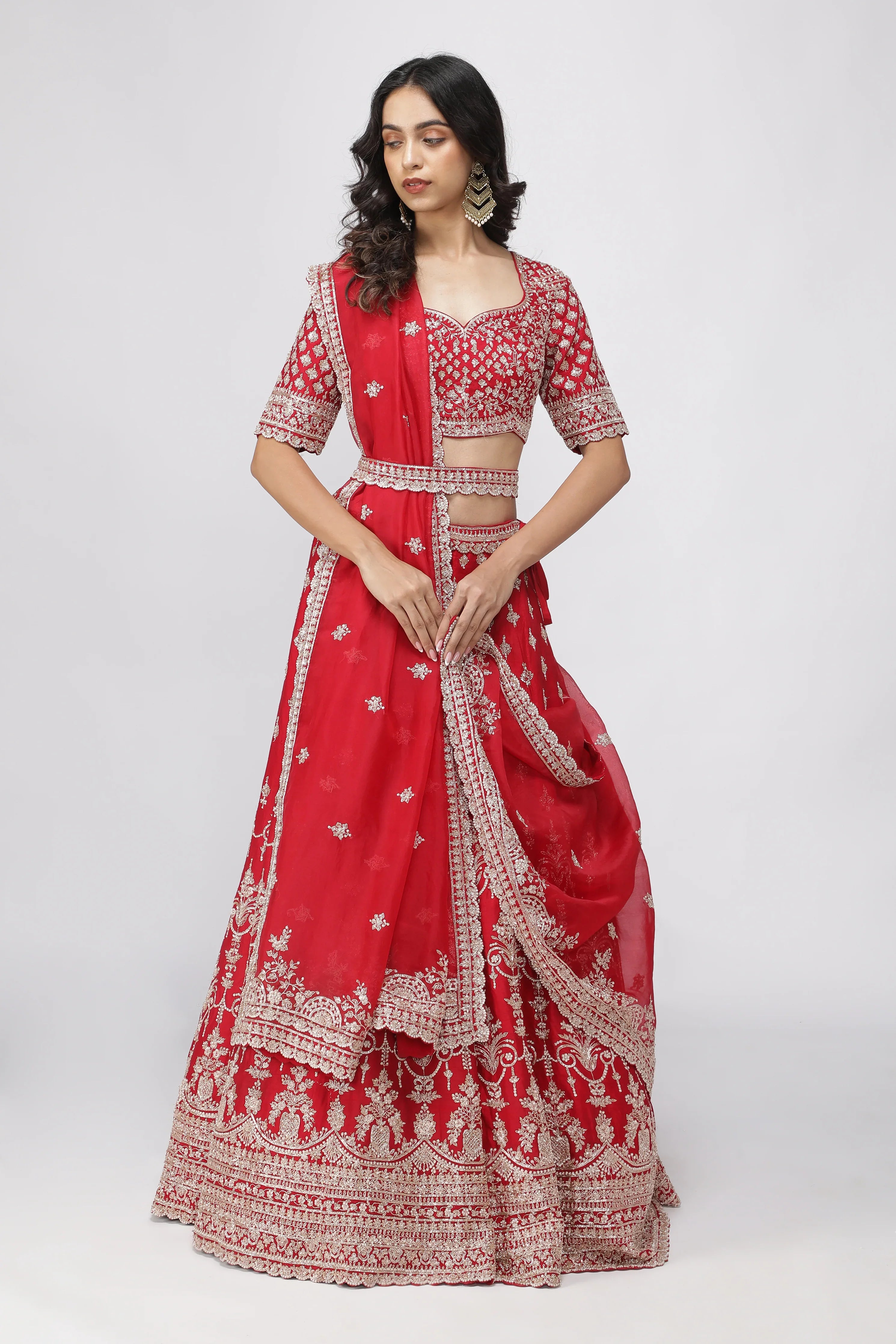 Opulent Red Raw Silk Bridal Lehenga Set | Mokshaa