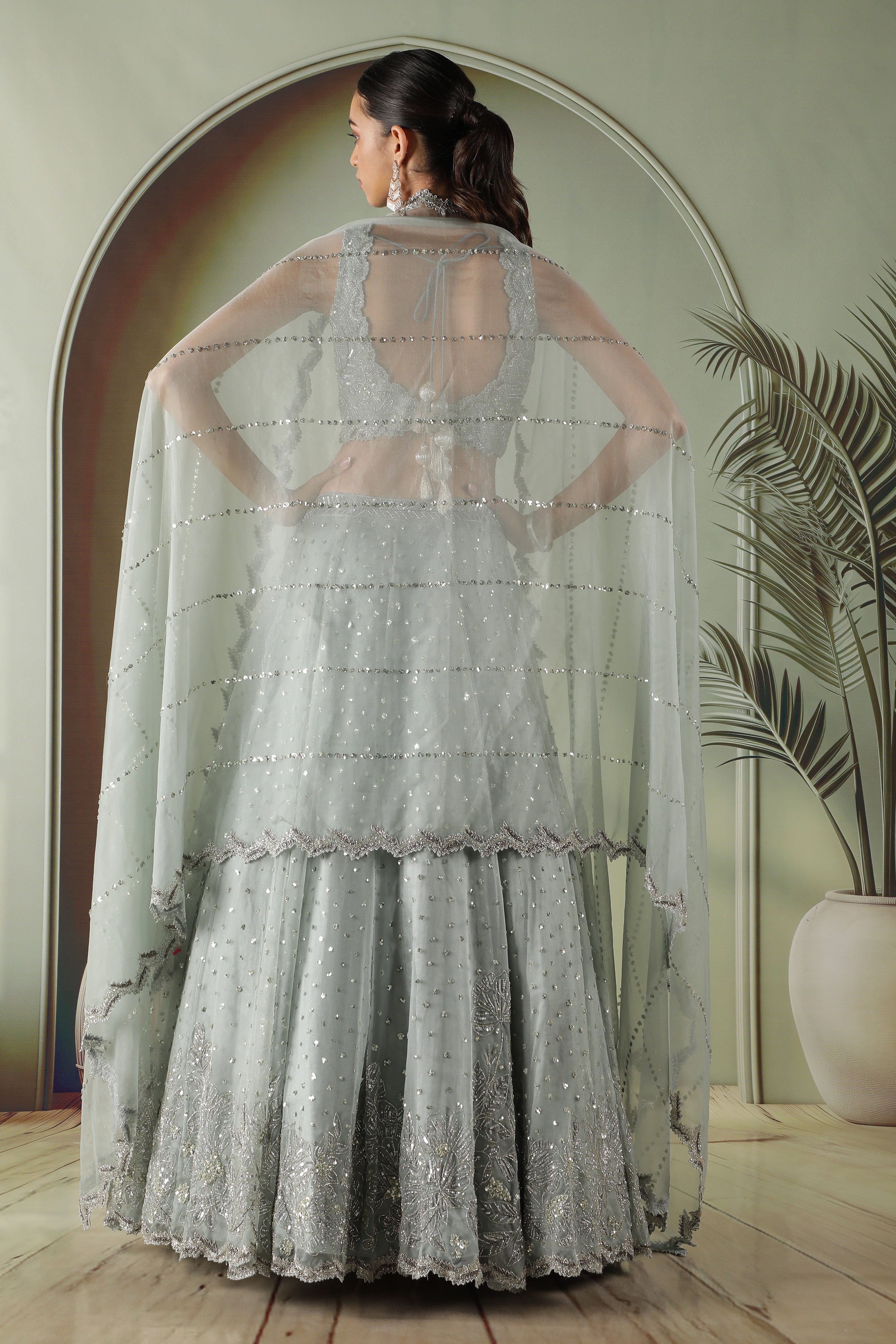 Ice Blue Organza Lehenga Set