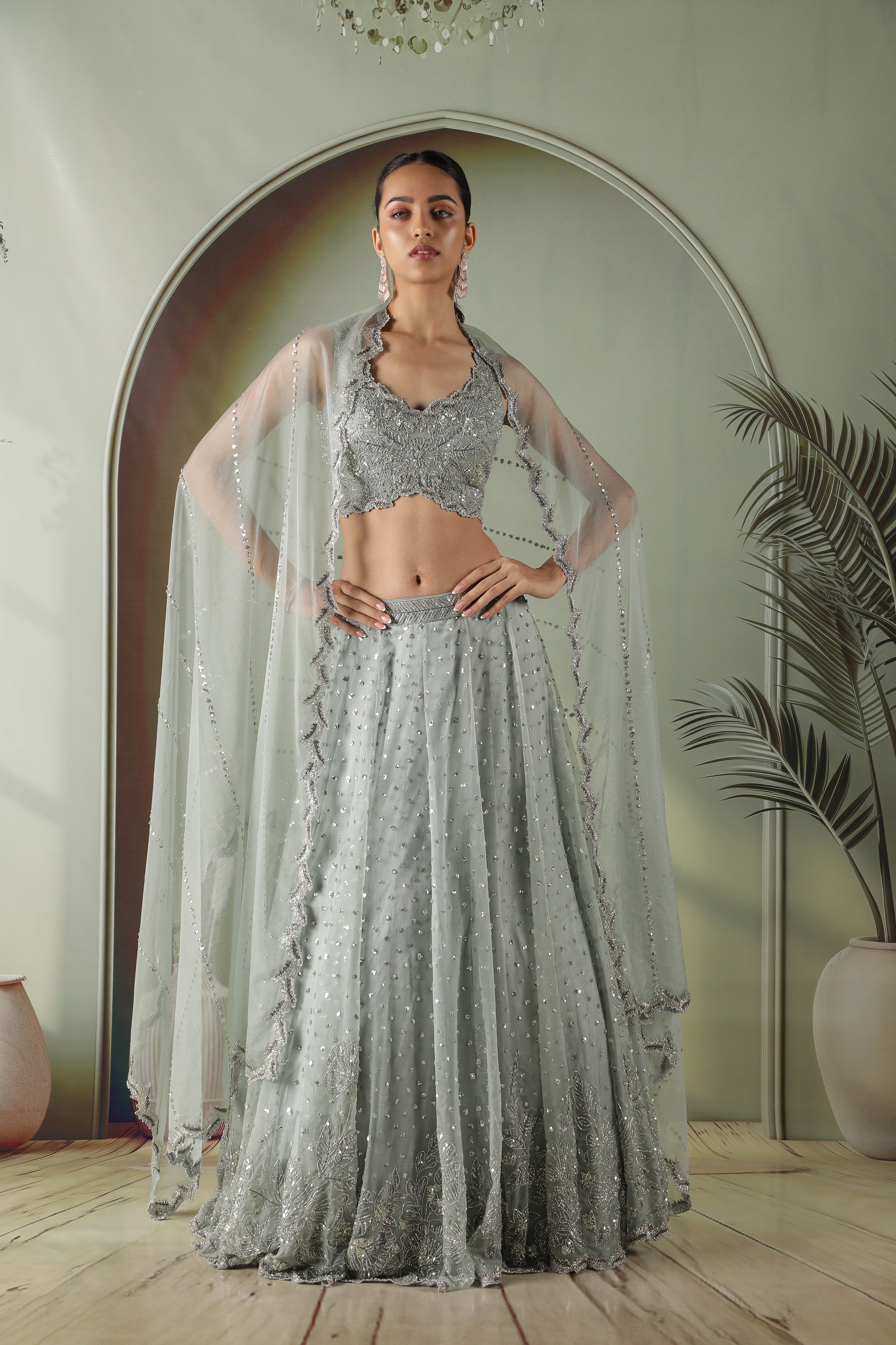 Ice Blue Organza Lehenga Set
