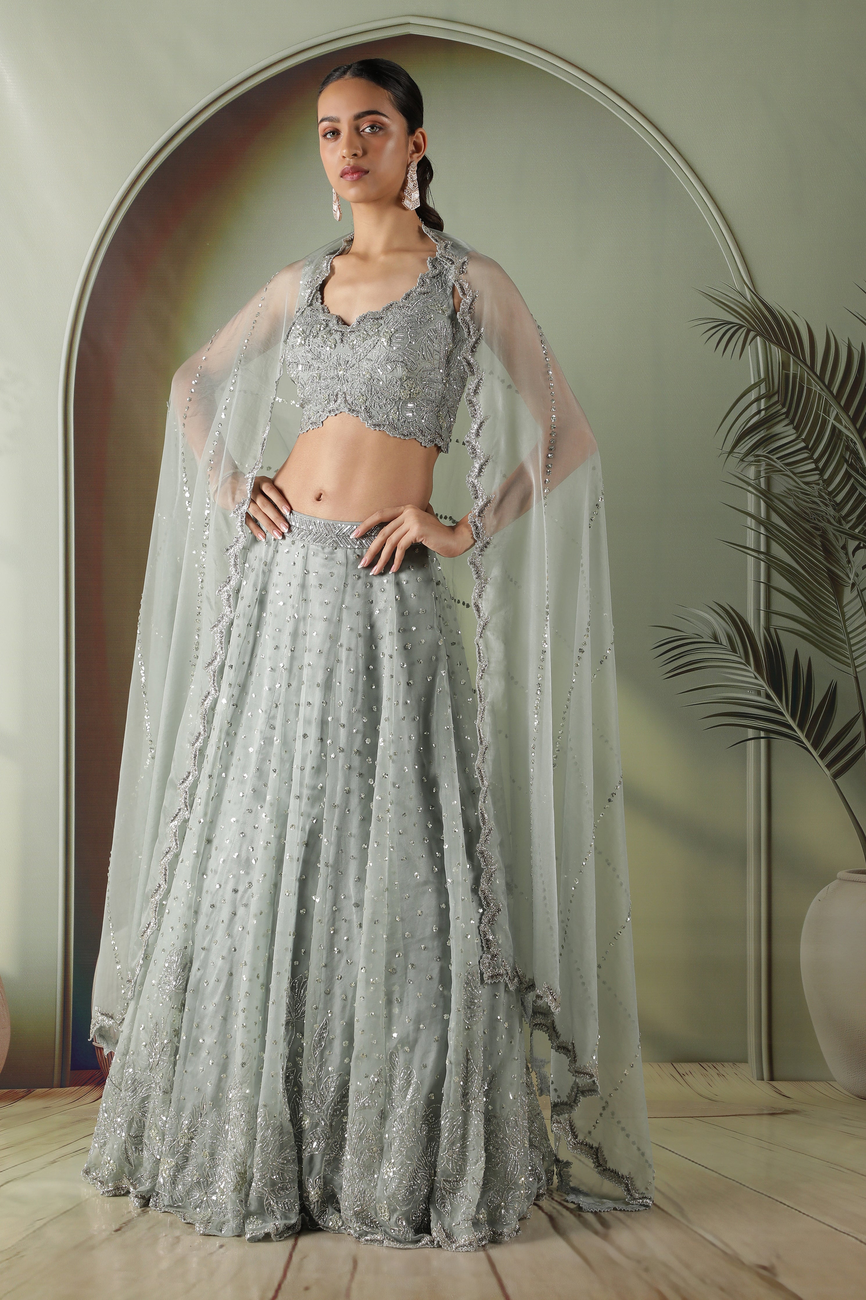 Ice Blue Organza Lehenga Set