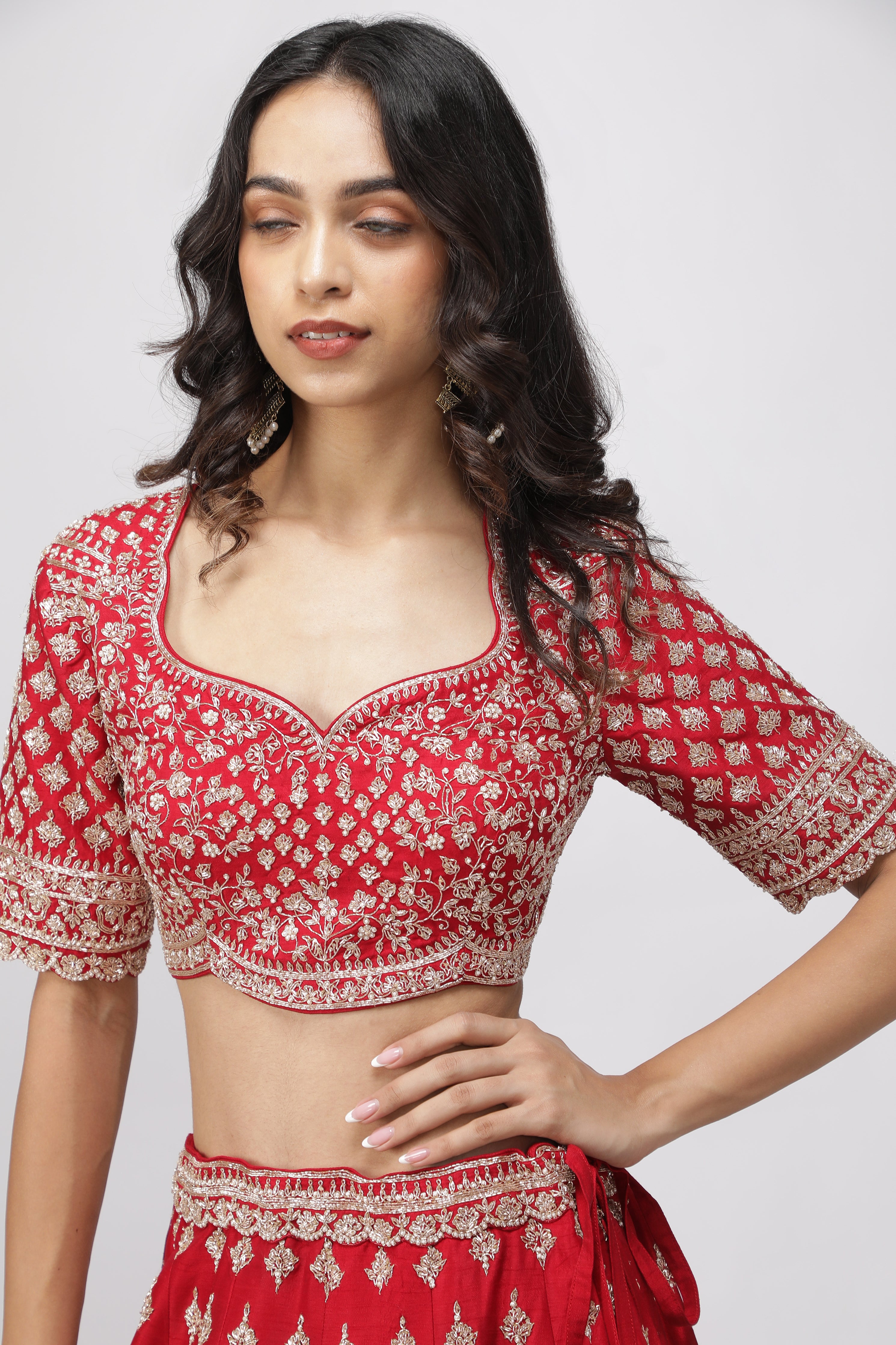 Opulent Red Raw Silk Bridal Lehenga Set