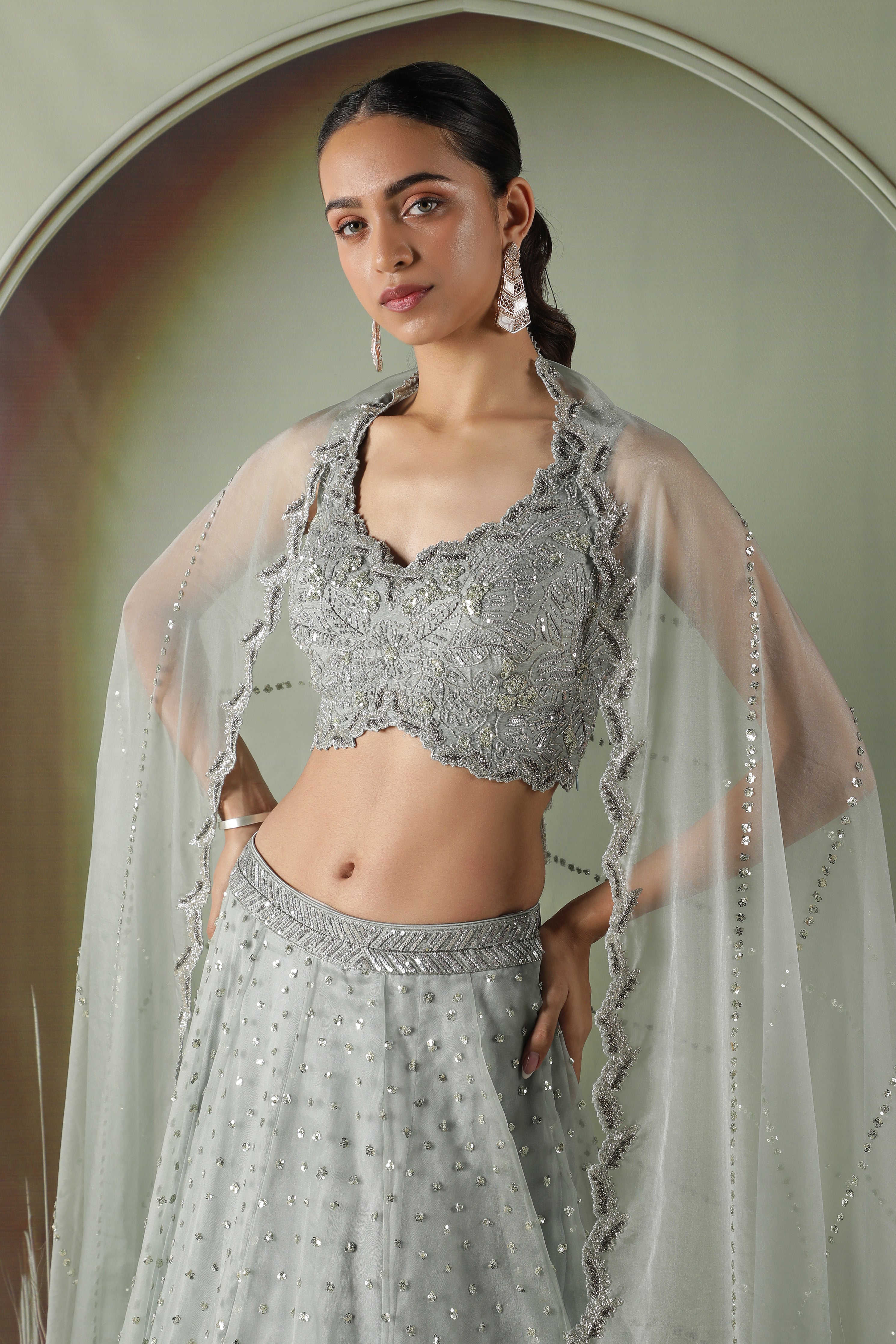 Ice Blue Organza Lehenga Set