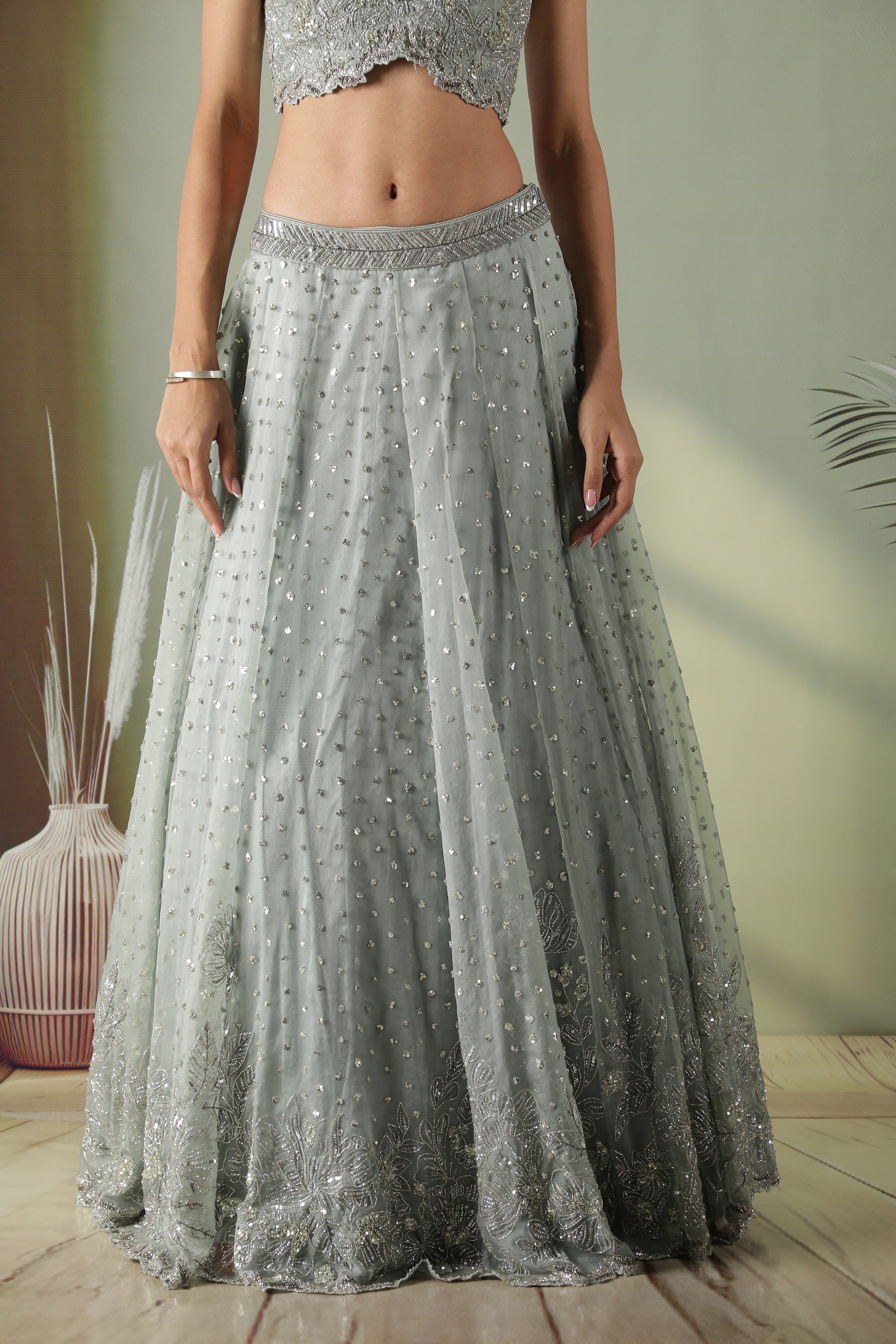 Ice Blue Organza Lehenga Set