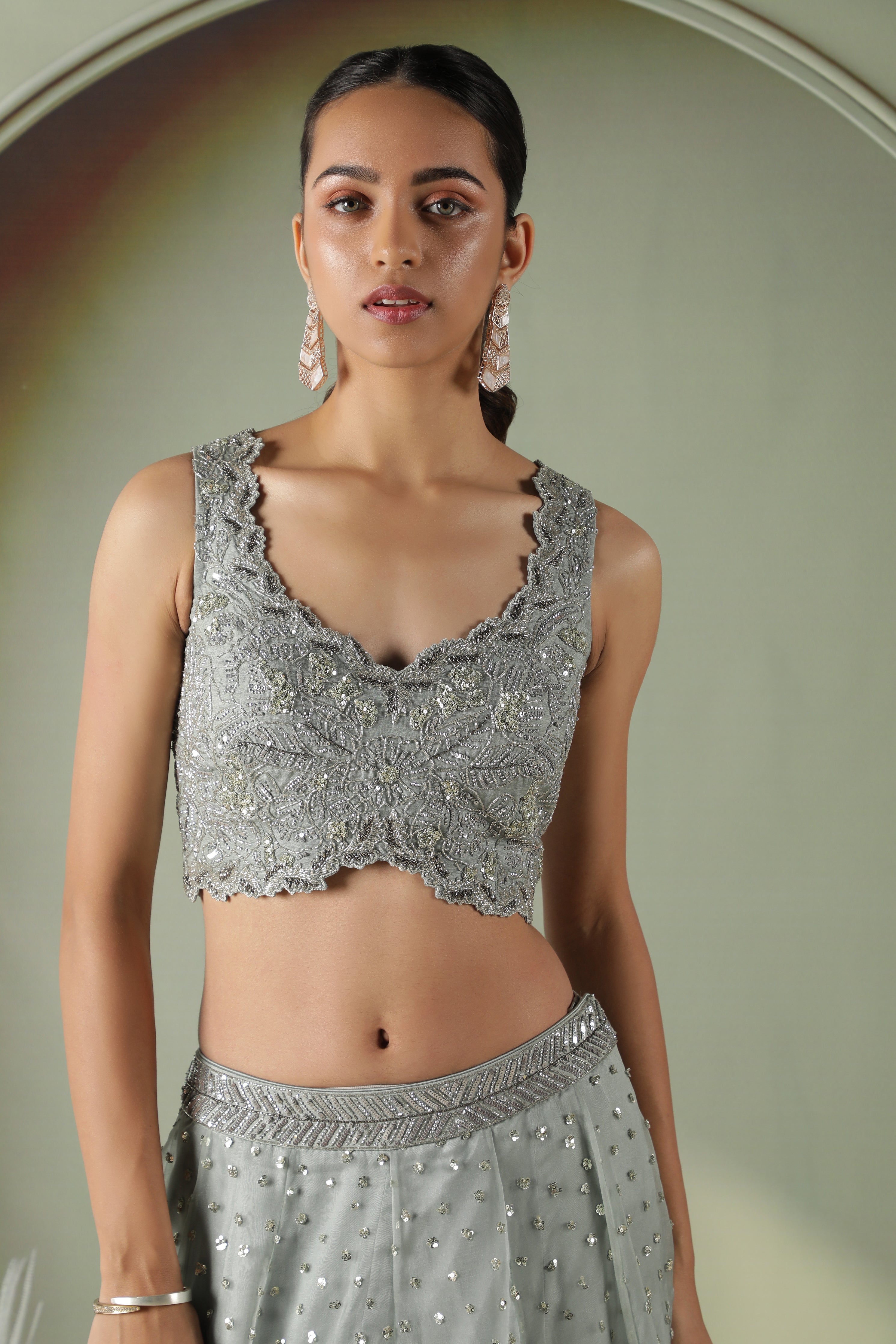 Ice Blue Organza Lehenga Set