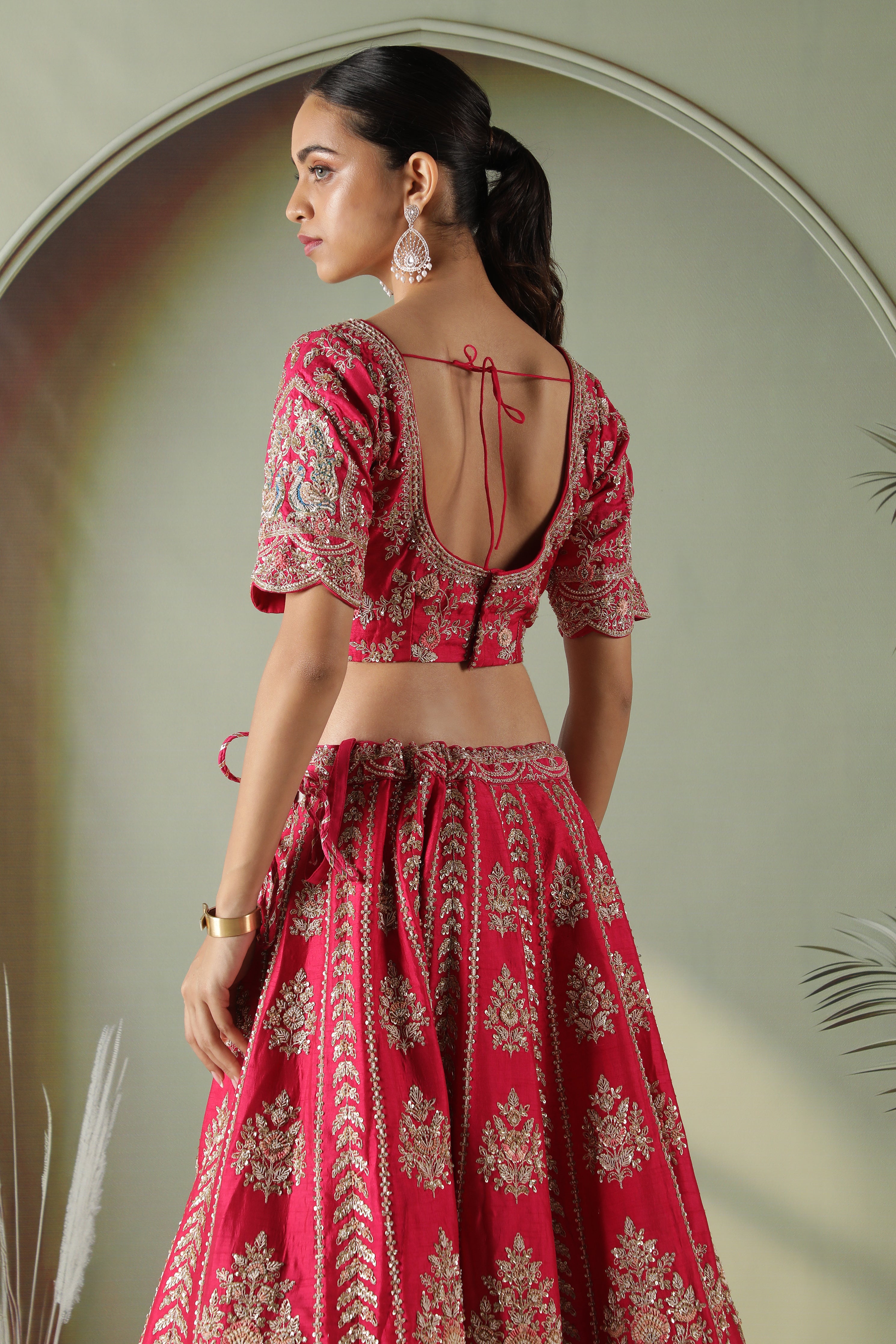 Pink raw silk lehenga set