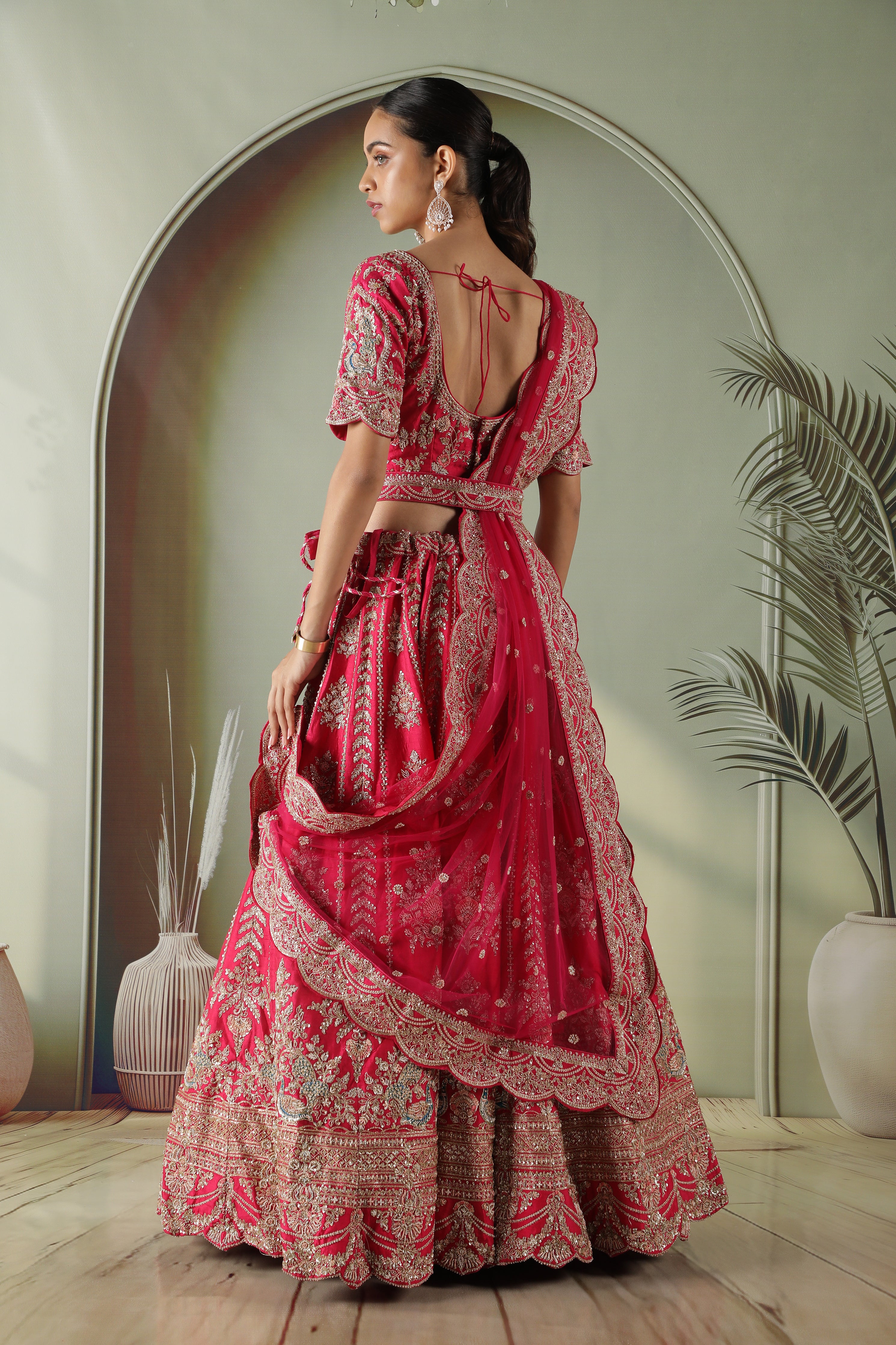 Pink raw silk lehenga set