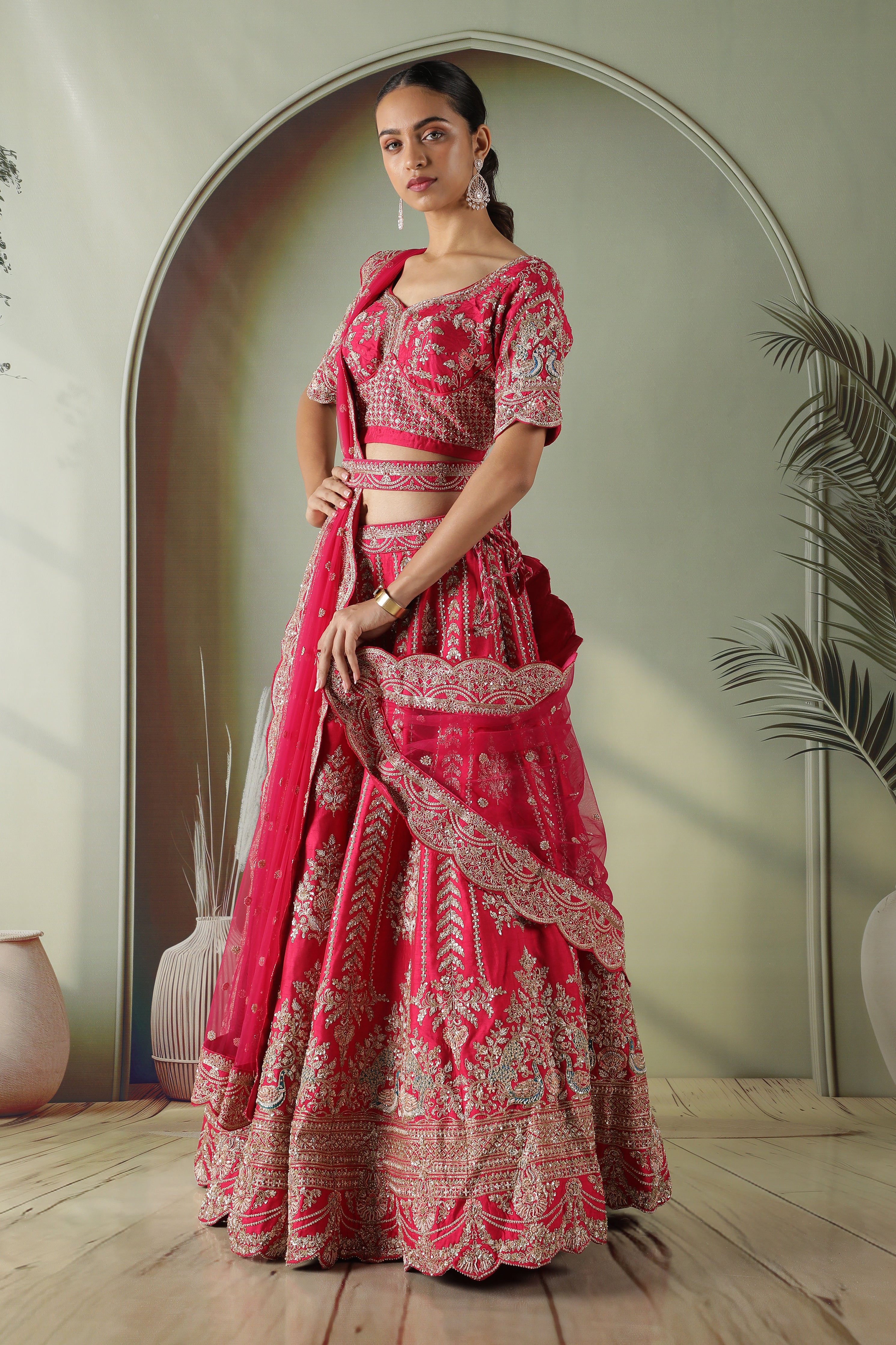 Pink raw silk lehenga set