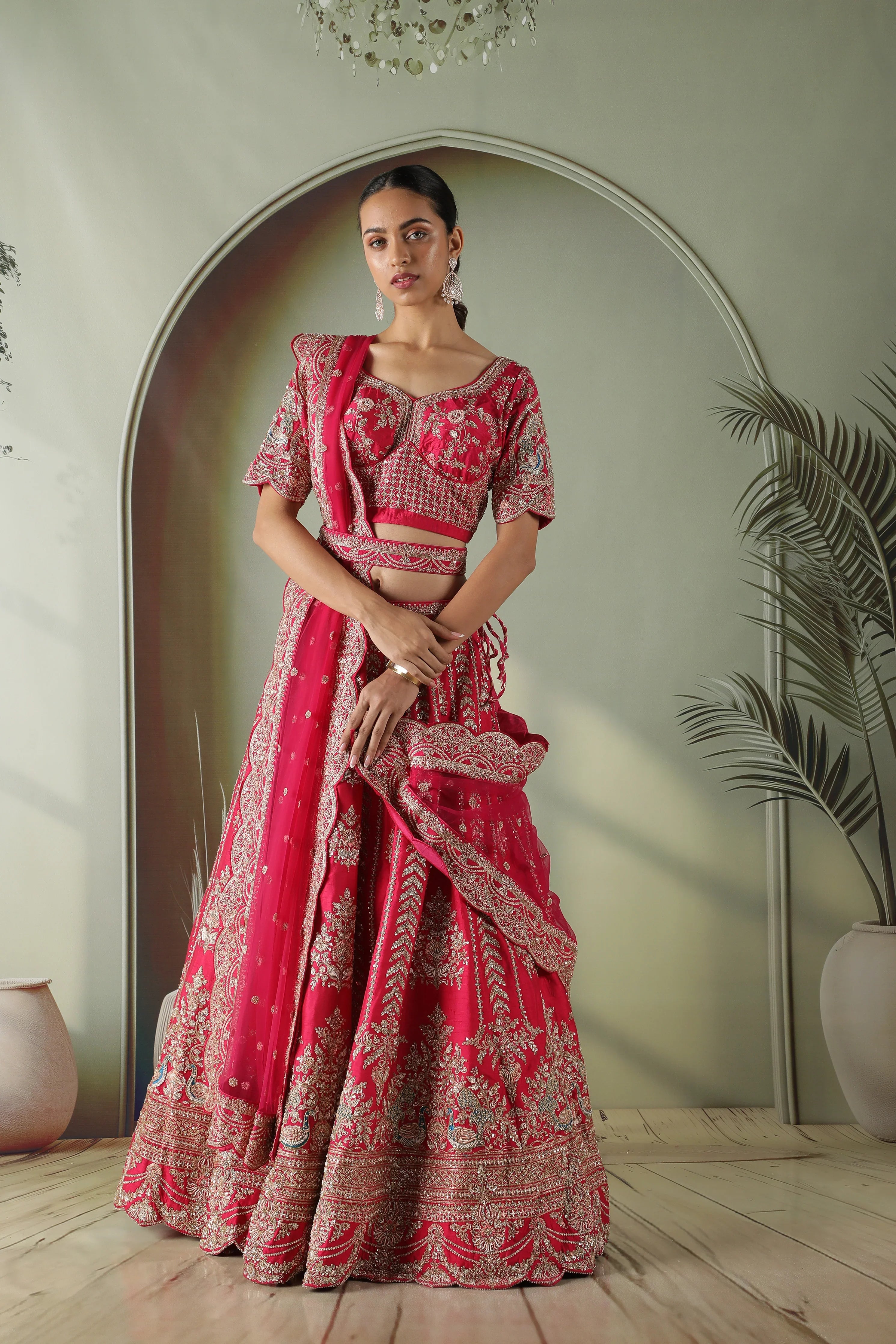 Pink raw silk lehenga set | Mokshaa