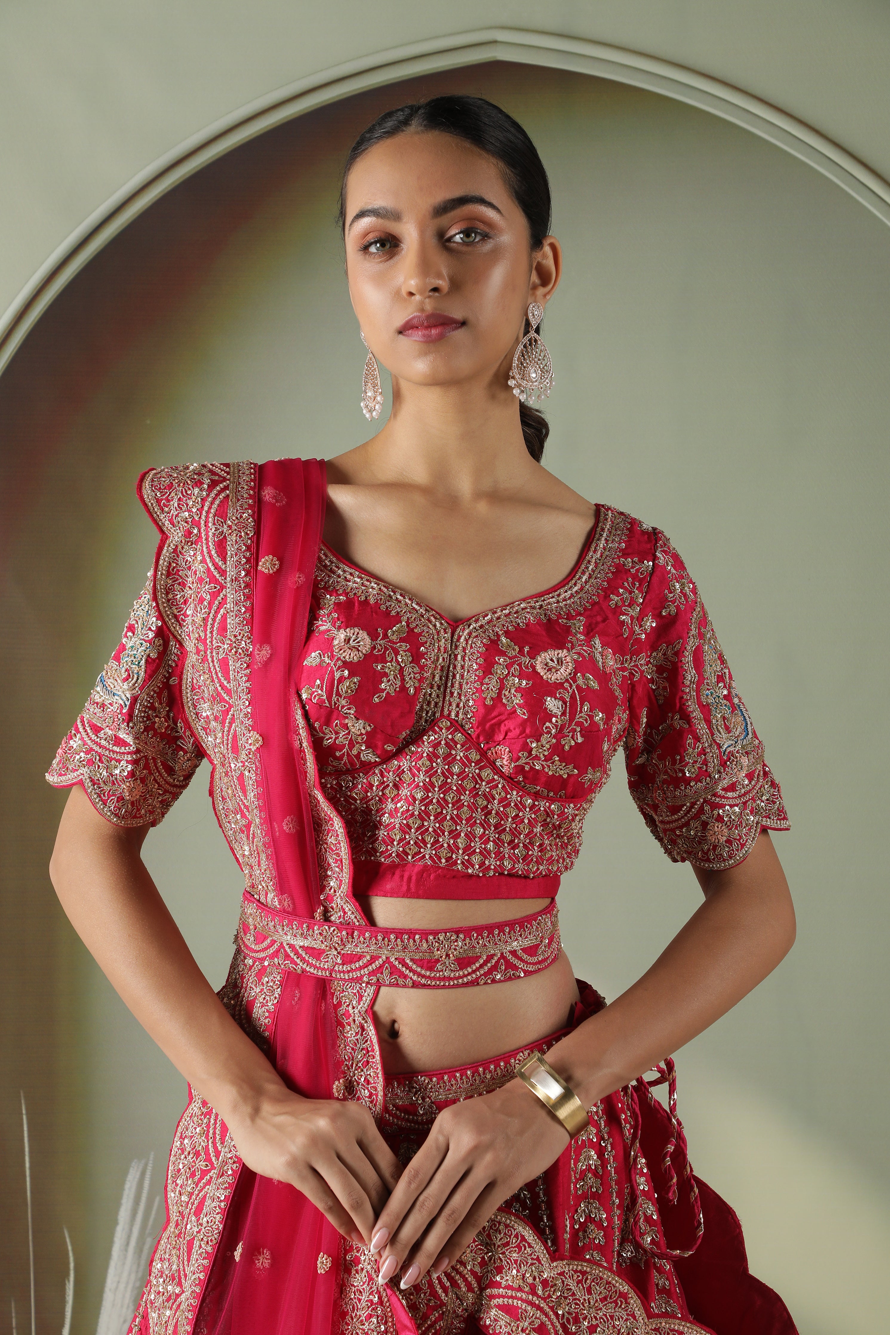 Pink raw silk lehenga set