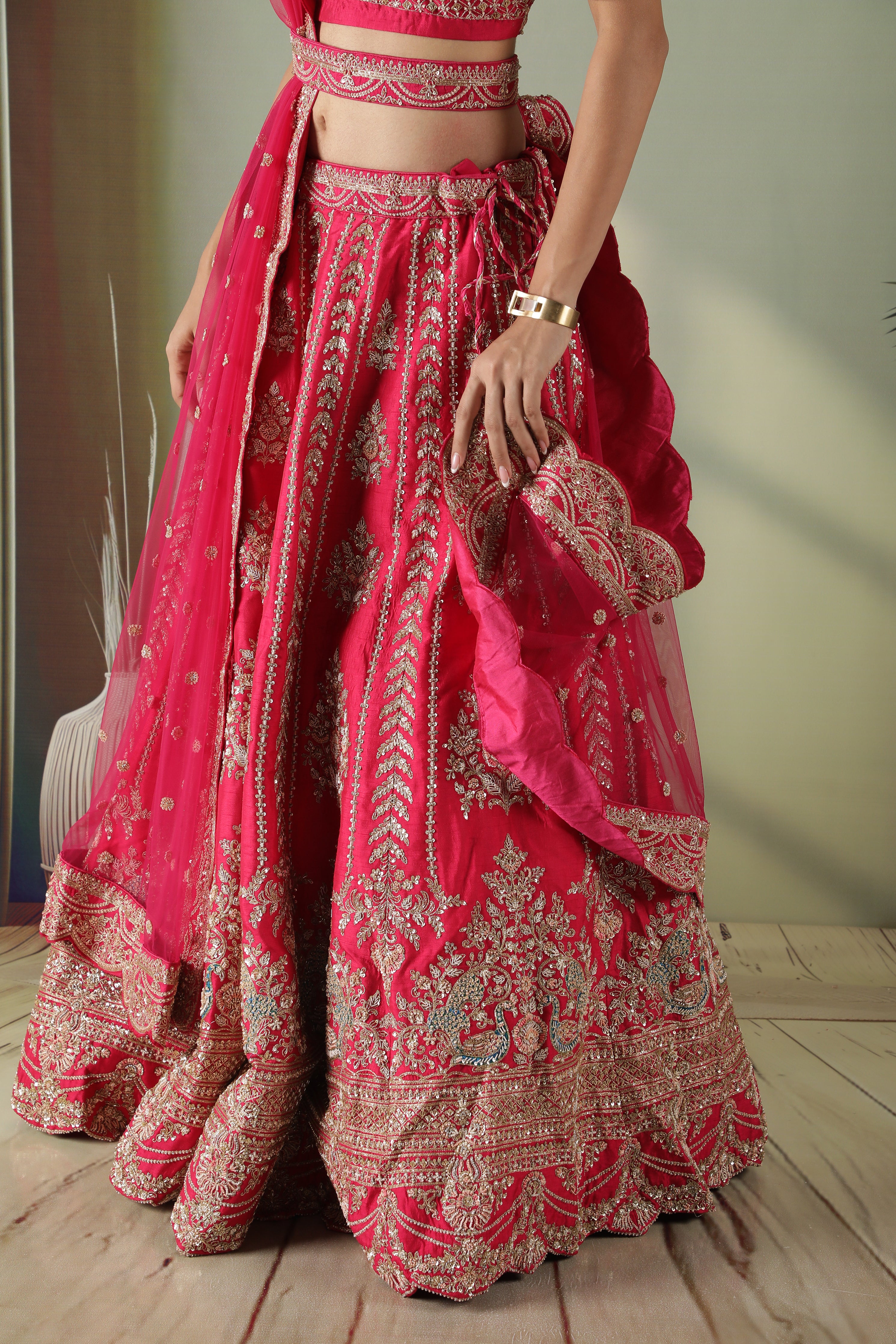 Pink raw silk lehenga set