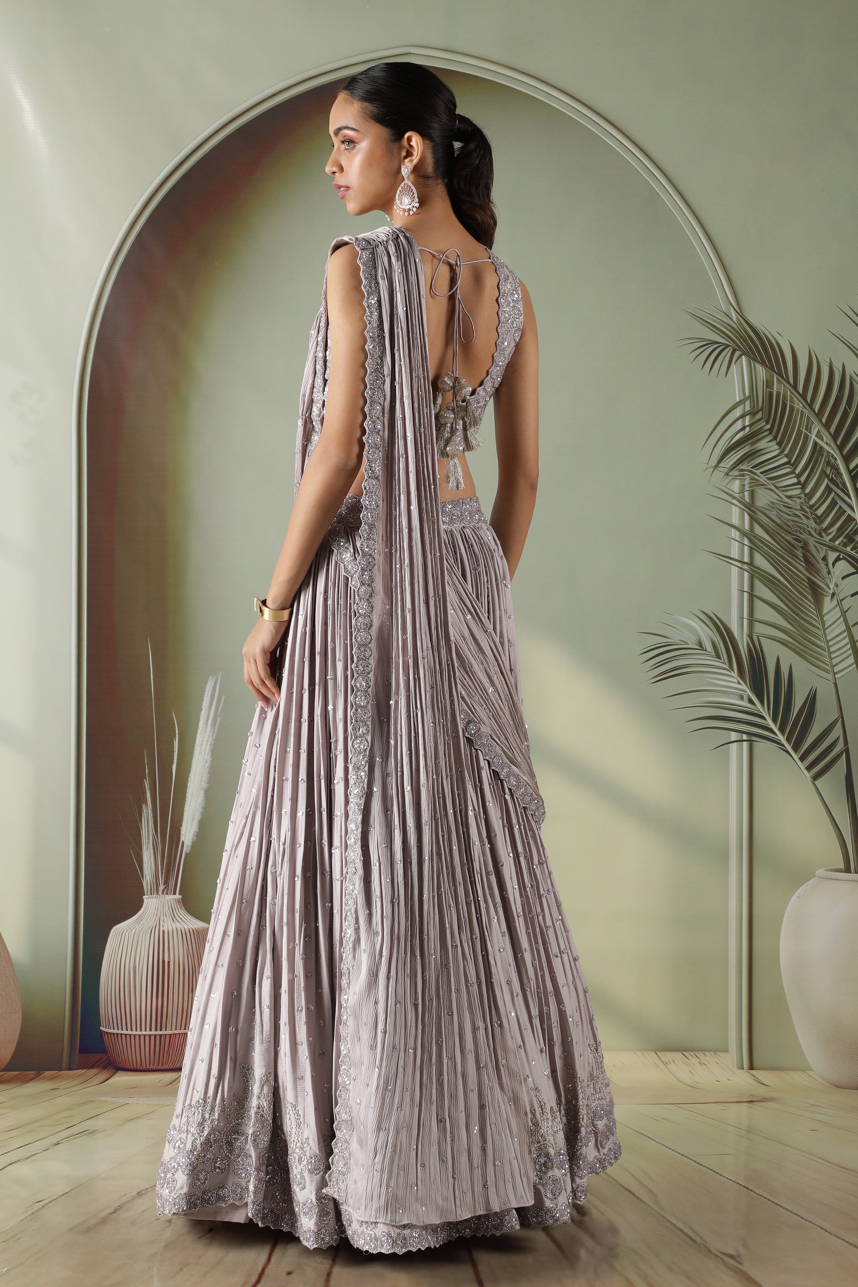 Lavender Silk Draped Lehenga Set