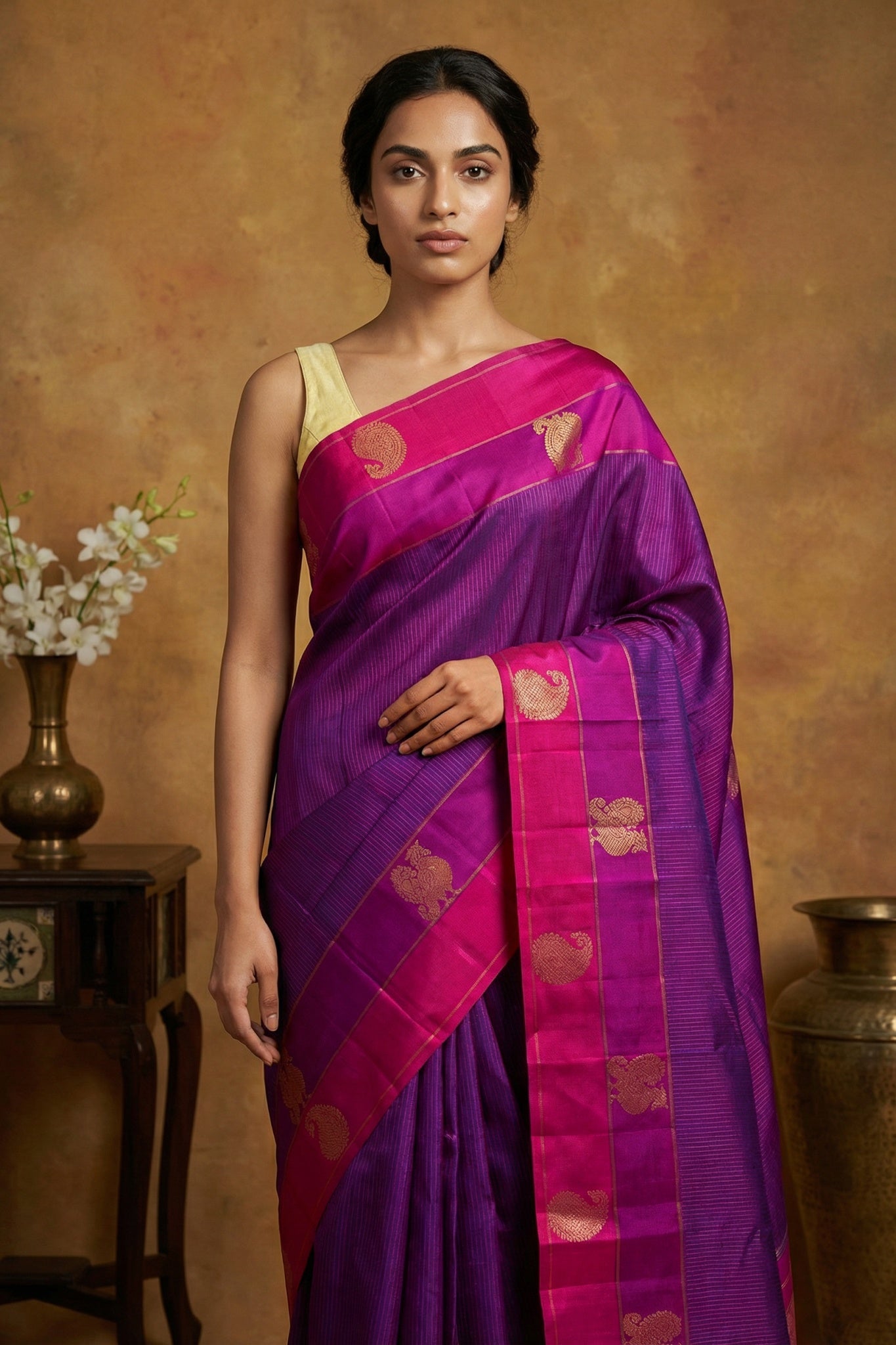 Violet Kanchipuram Silk Zari Saree