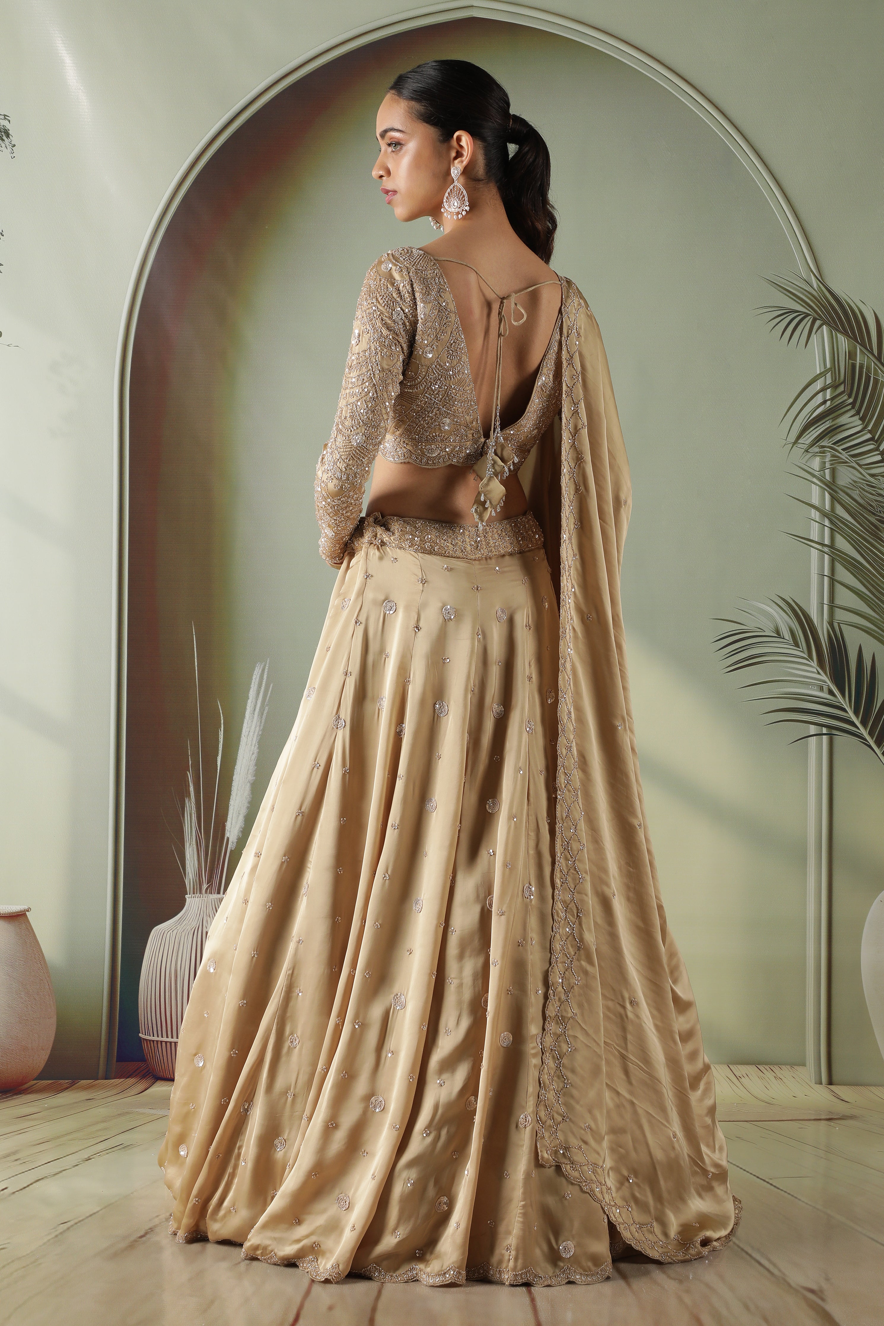 Gold Satin Silk Lehenga Set