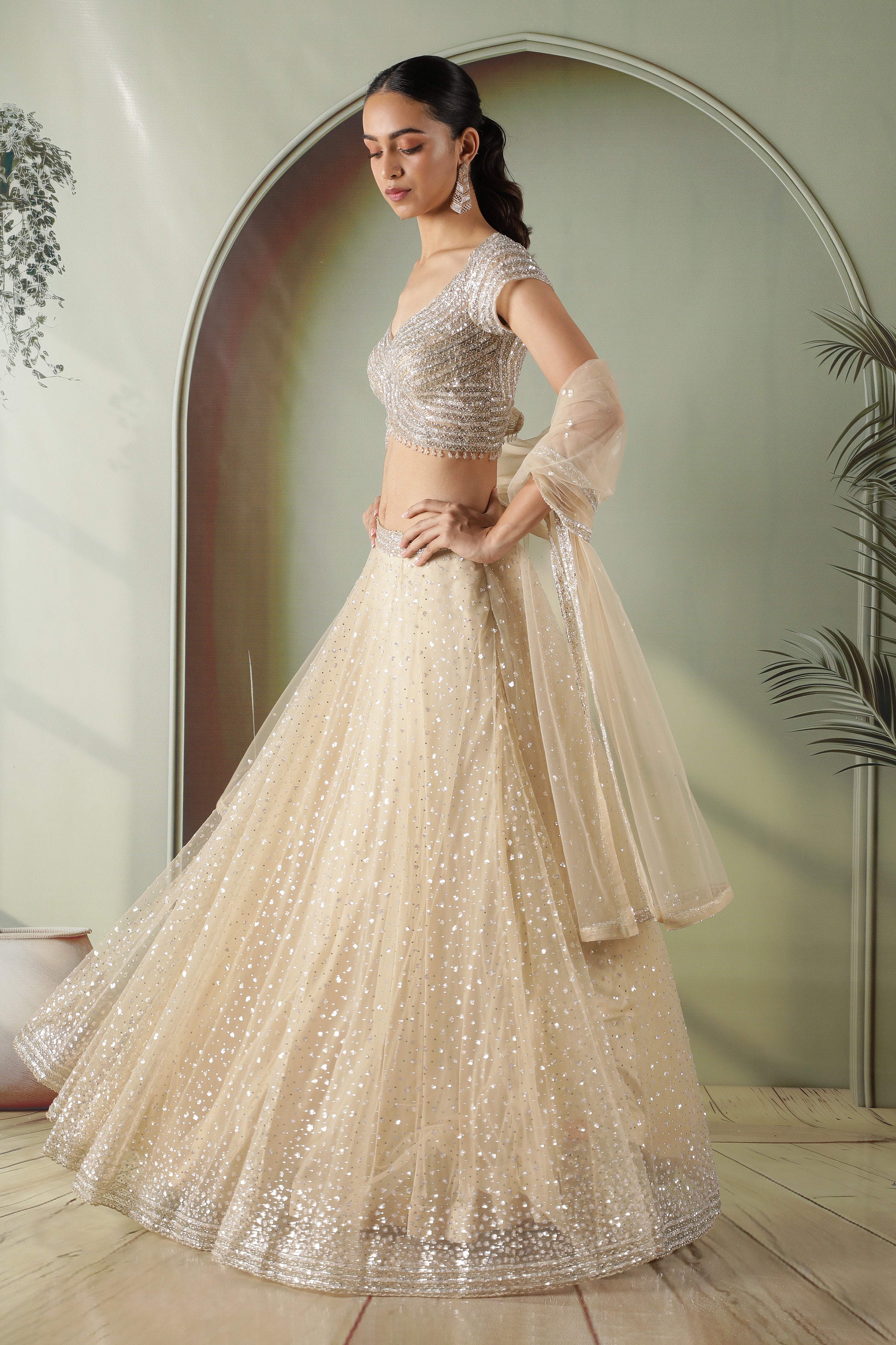Champagne Gold Net Lehenga Set