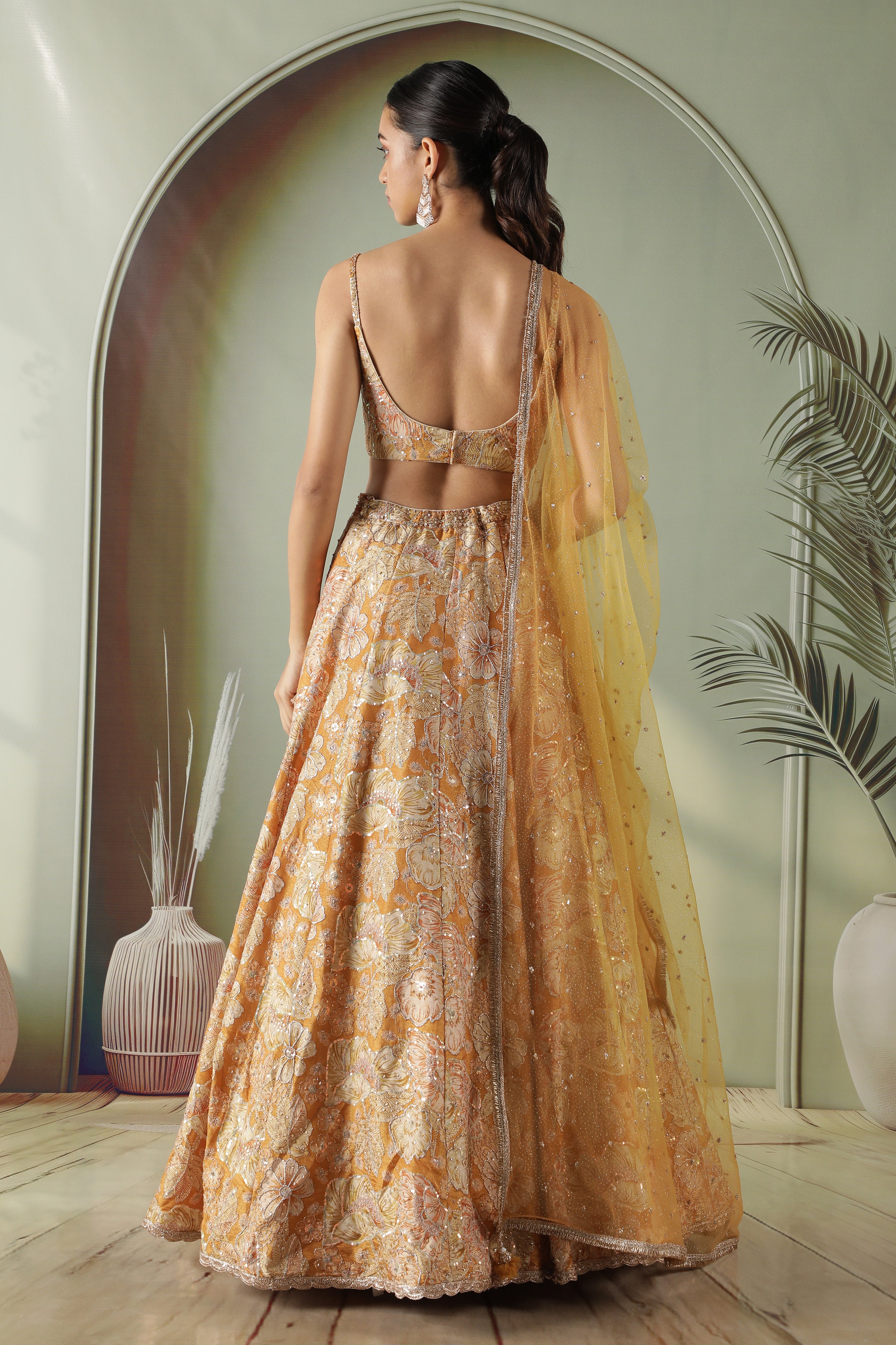 Golden Printed Tissue Lehenga Set