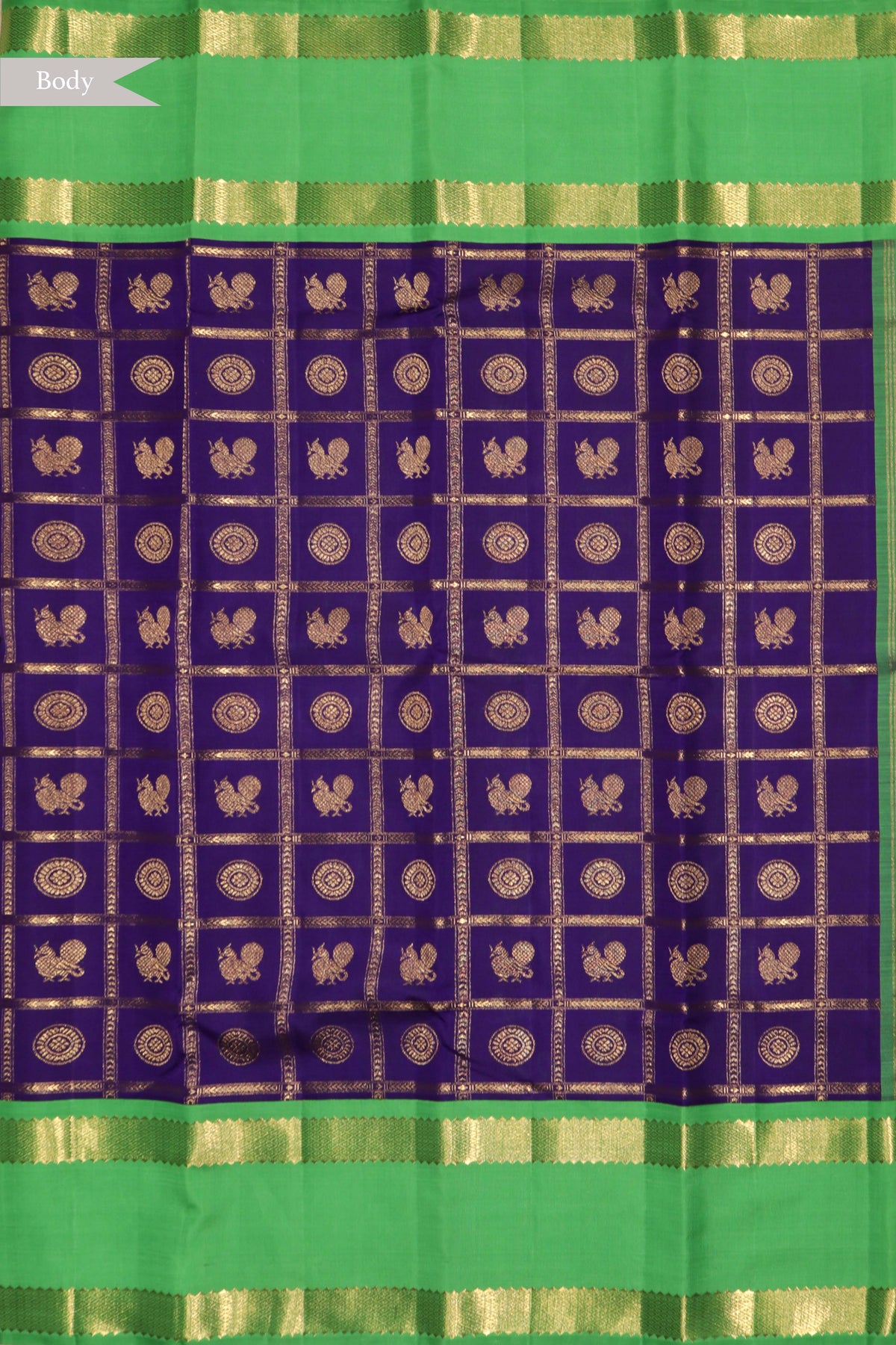Royal Blue and Contrast Green Kanchivaram Silk Saree