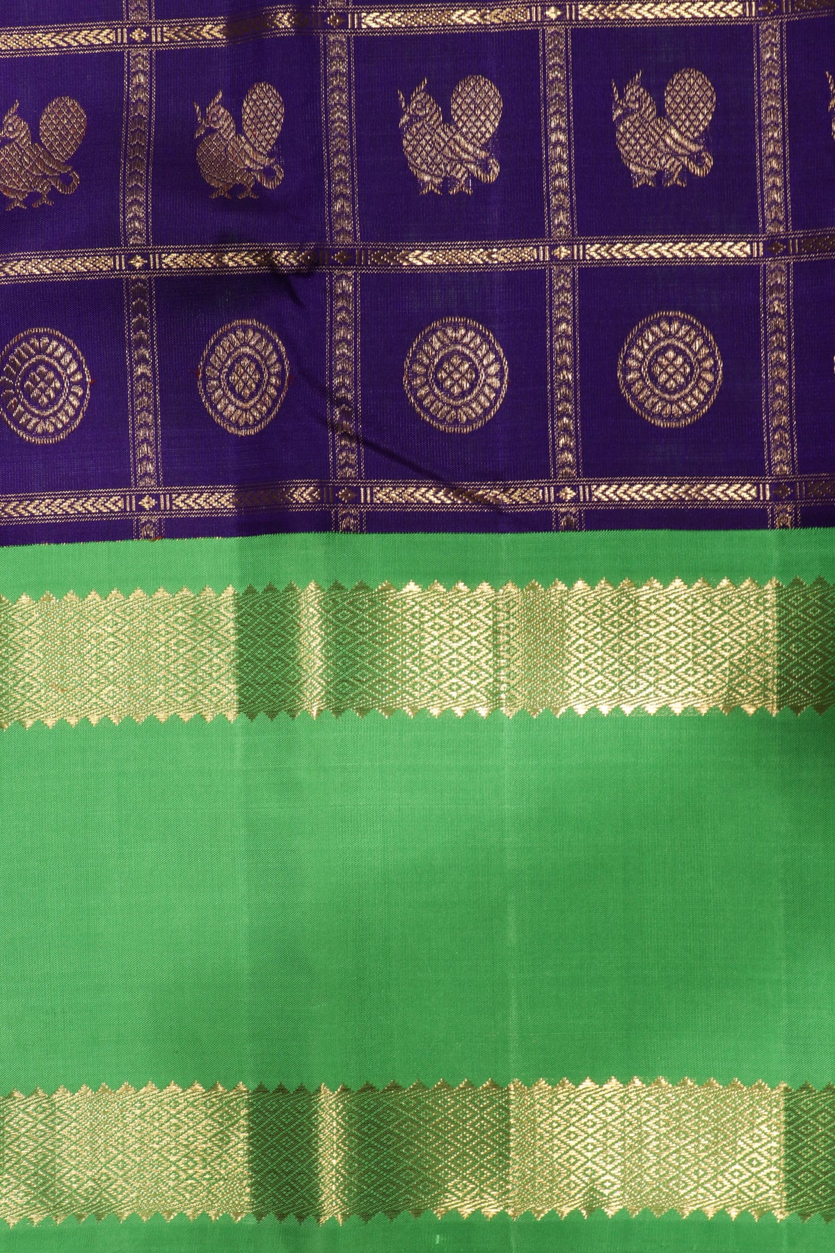 Royal Blue and Contrast Green Kanchivaram Silk Saree