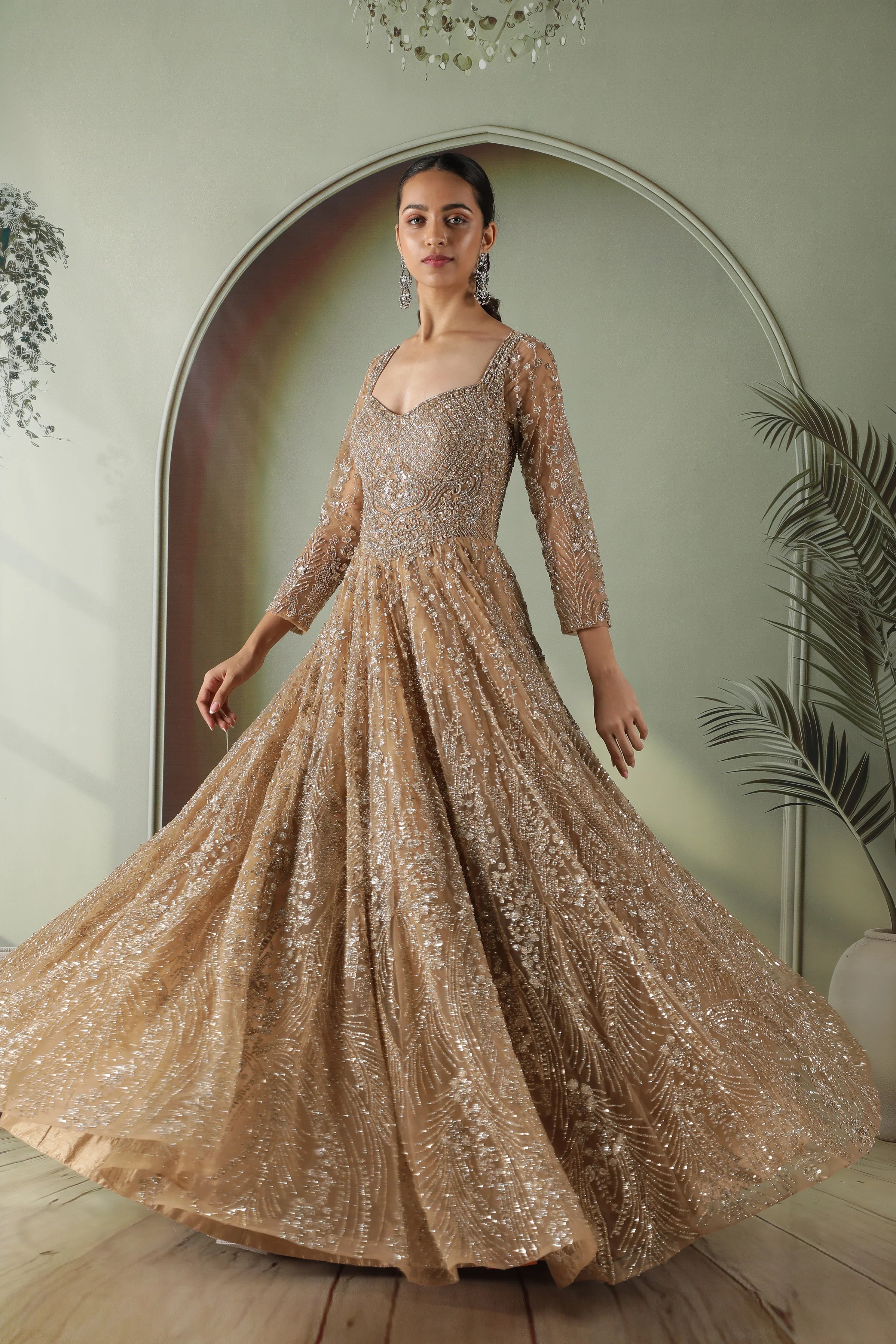 Gold Net Gown | Mokshaa