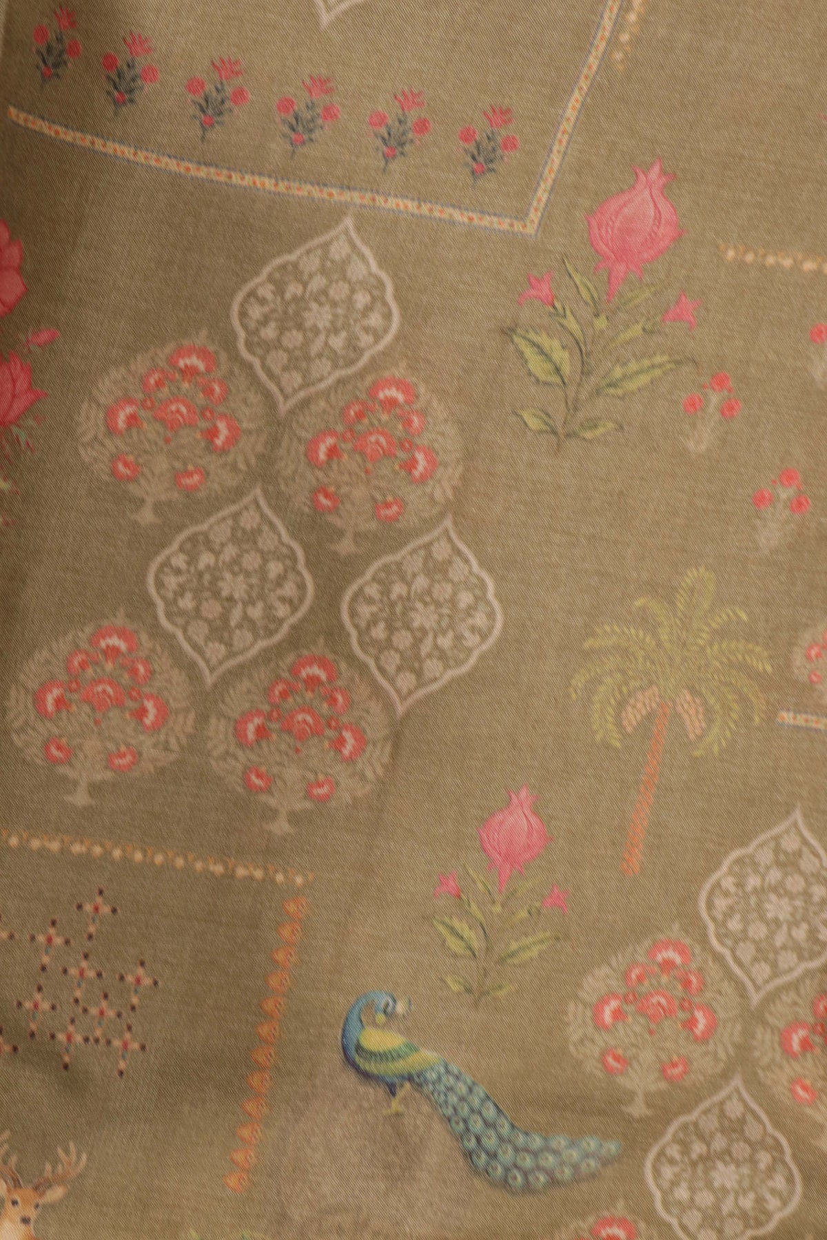 Olive Green Tussar Silk Digital Print Saree