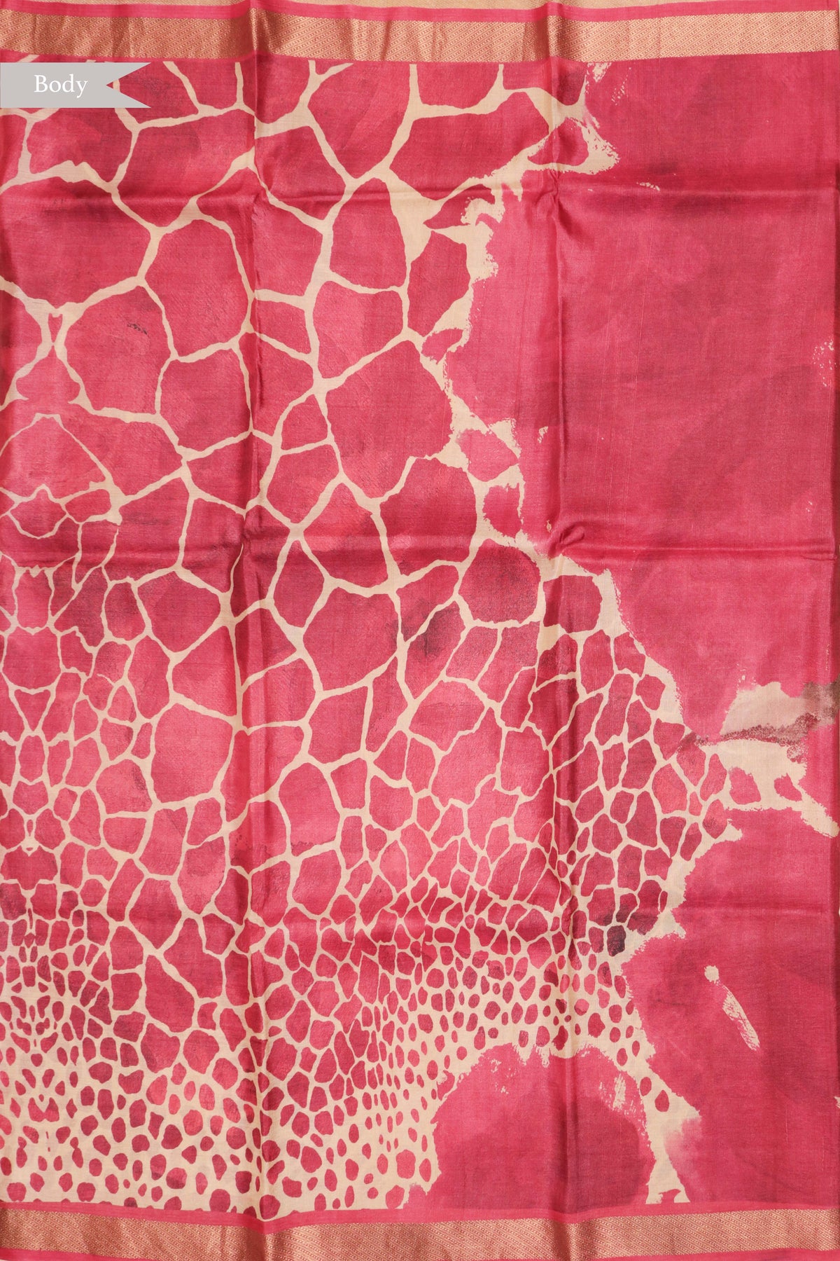 Magenta Pink Geometric Print Tussar Silk Saree