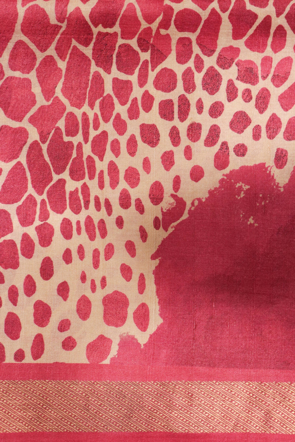 Magenta Pink Geometric Print Tussar Silk Saree