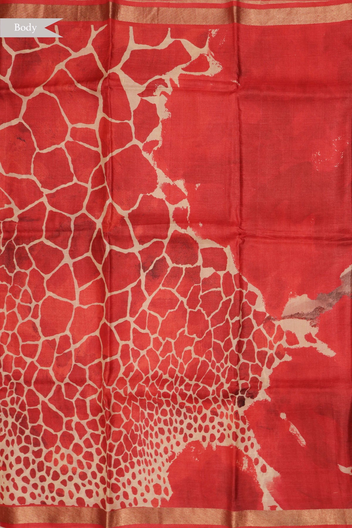 Red Geometric Print Tussar Silk Saree