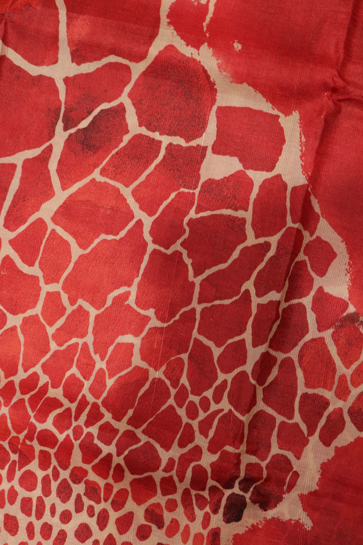 Red Geometric Print Tussar Silk Saree