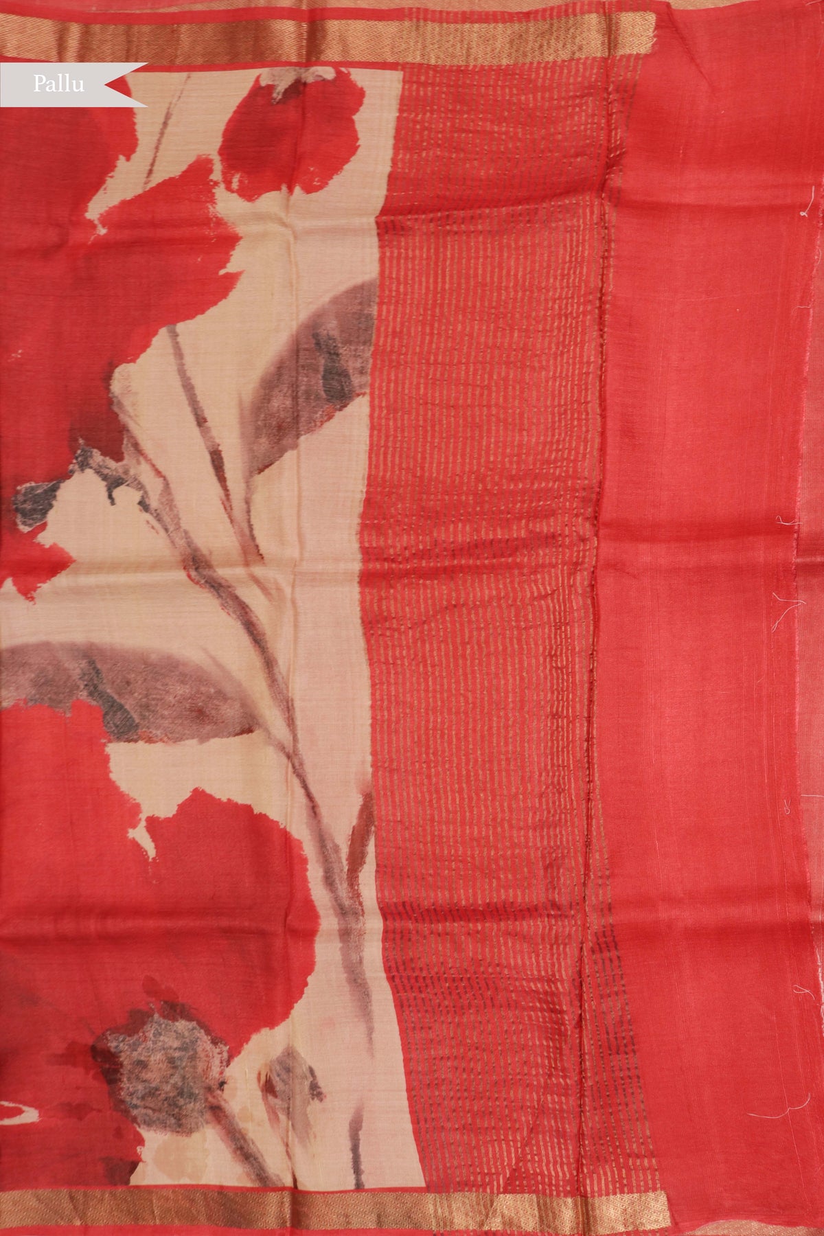 Red Geometric Print Tussar Silk Saree