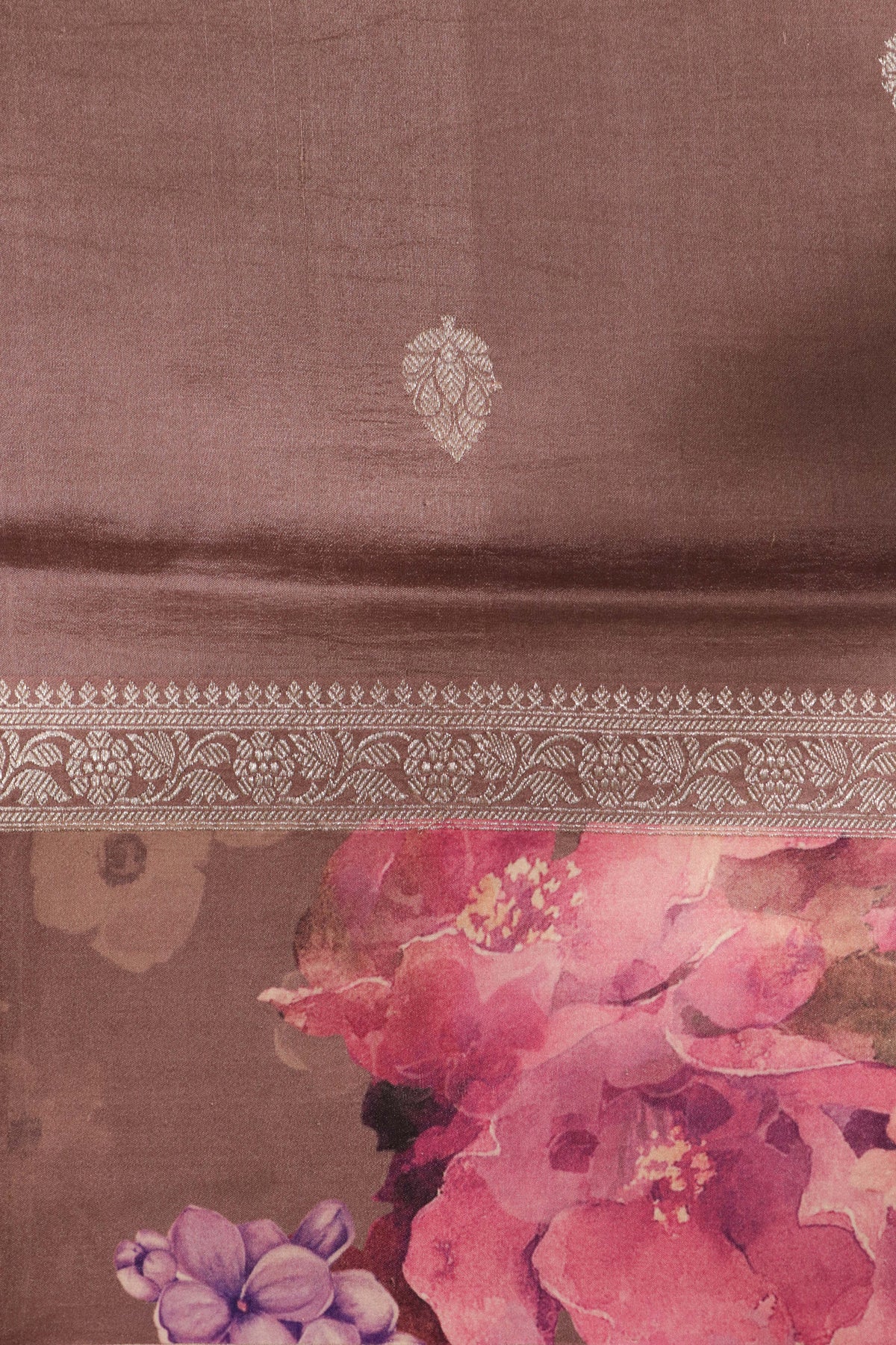 Dusty Lavender Tussar Silk Saree with Floral Print