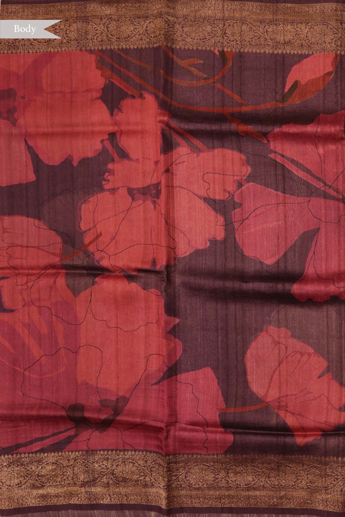 Wine Tussar Silk Digital Print Saree
