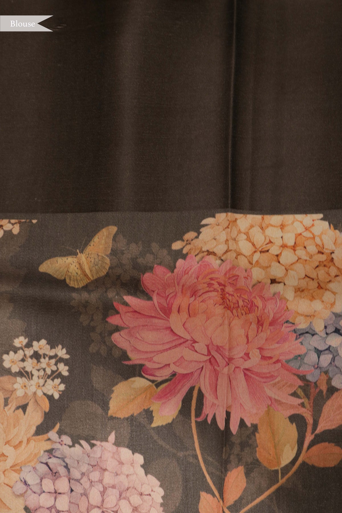 Grey Tussar Silk Saree with Digital Floral Border