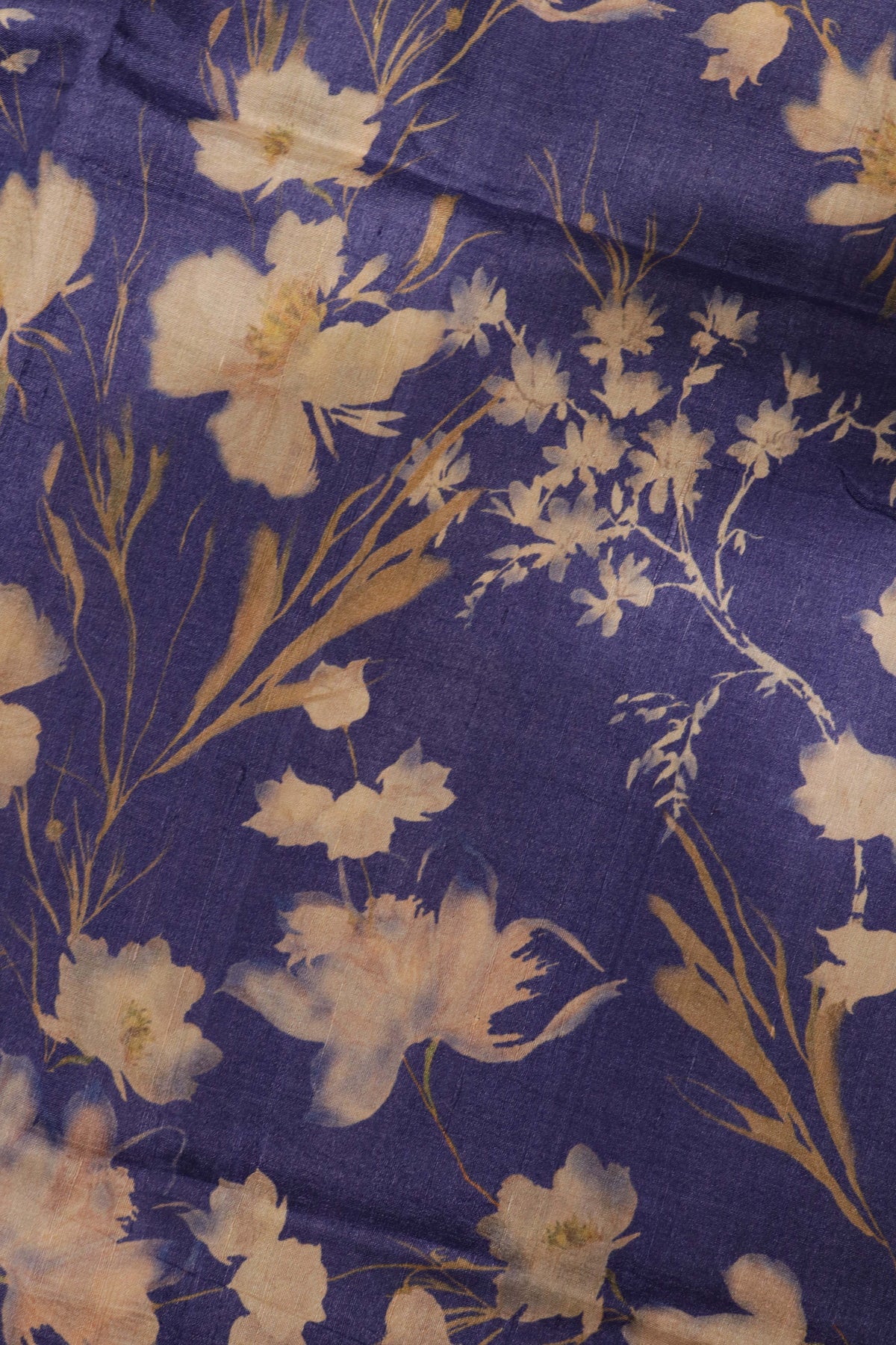 Ink Blue Floral Tussar Silk Saree