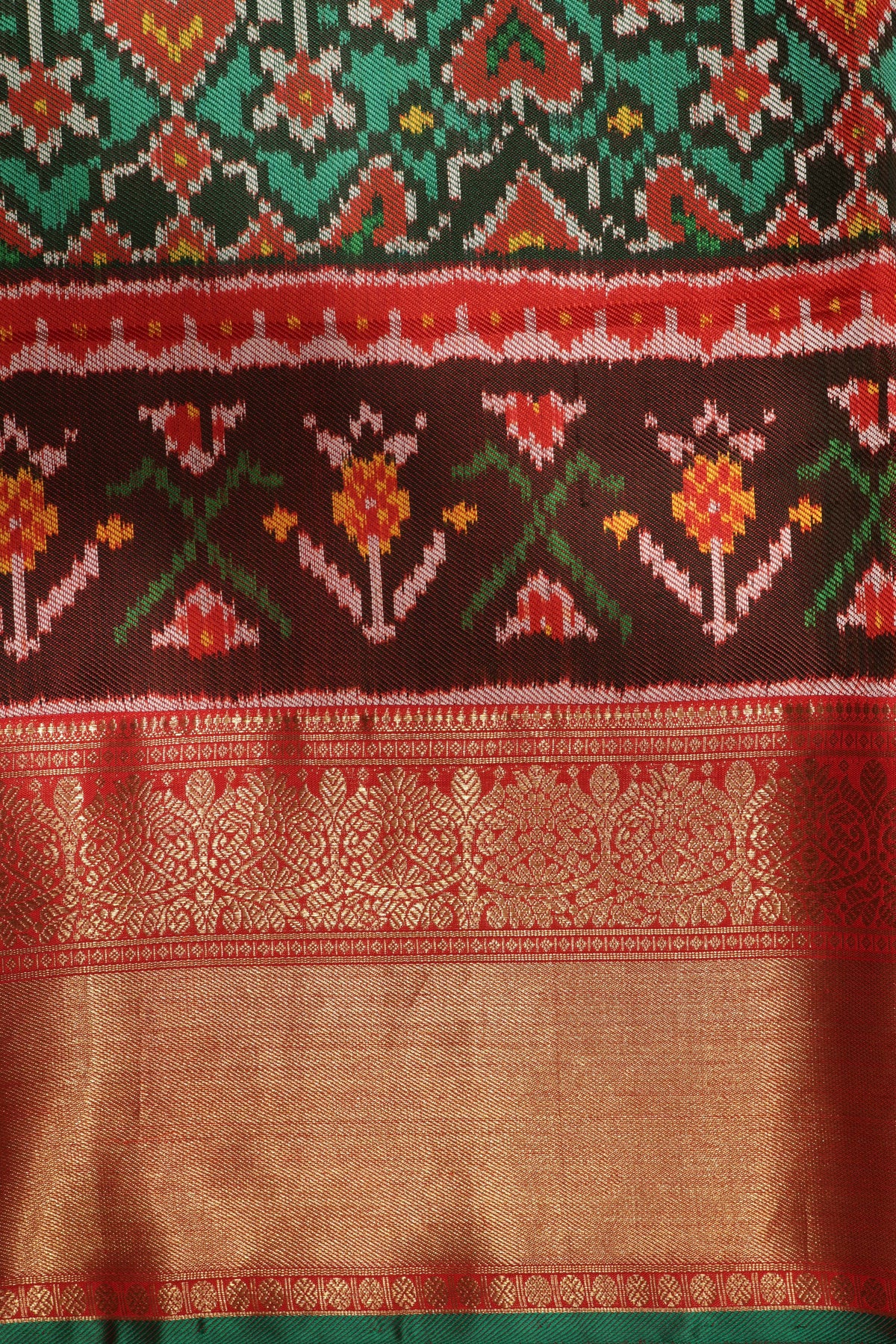 Green Patola Twill Silk Fusion Saree