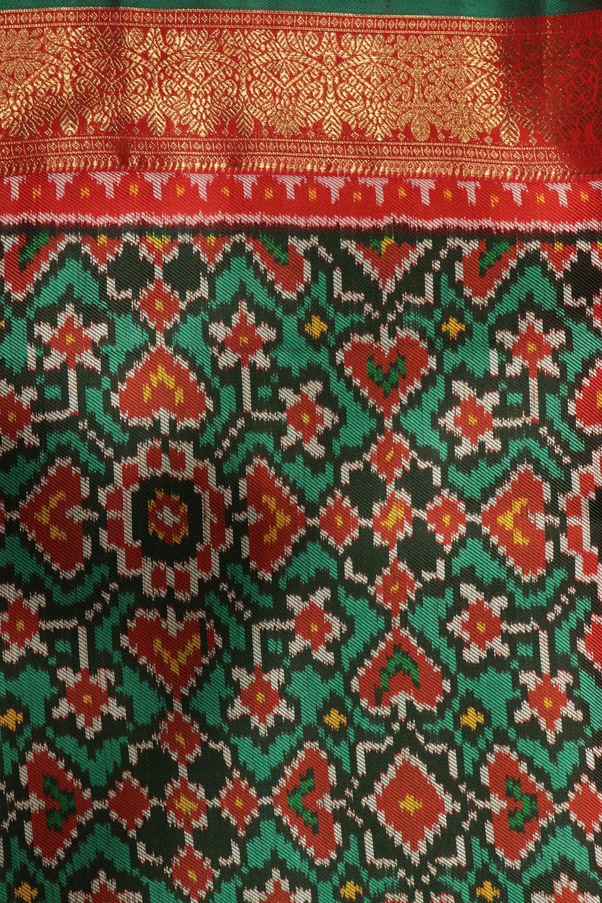 Green Patola Twill Silk Fusion Saree