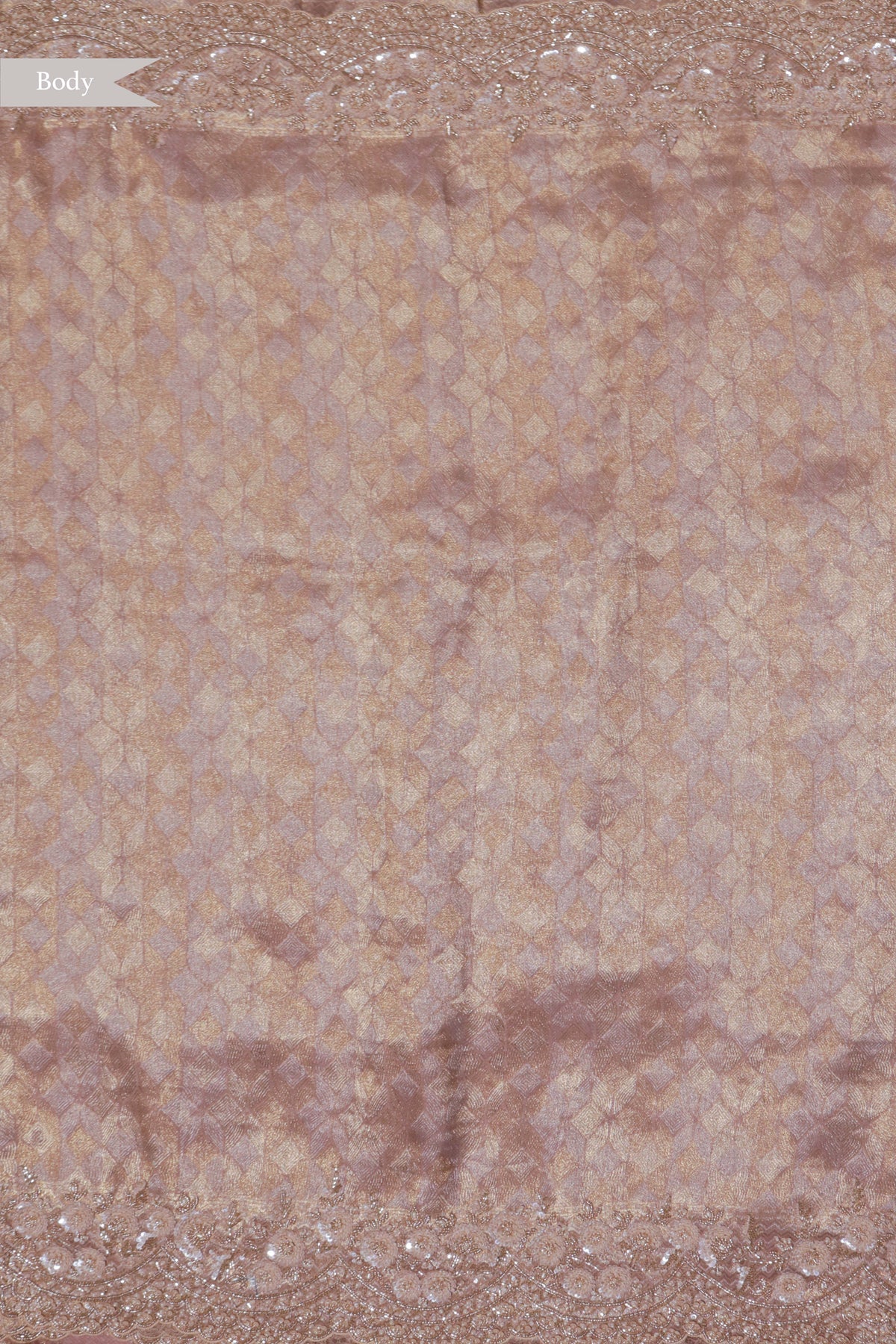 Peach Zari Weave Saree with Scalloped Border