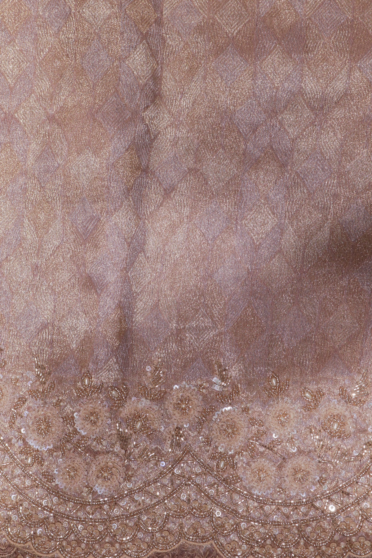 Peach Zari Weave Saree with Scalloped Border