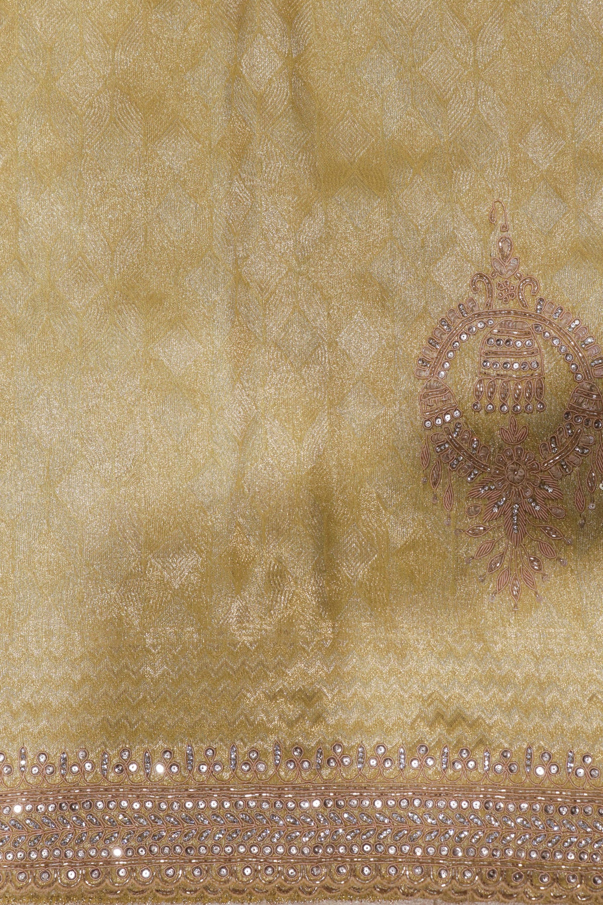 Lime Yellow Zari Weave Saree with Zardosi Work