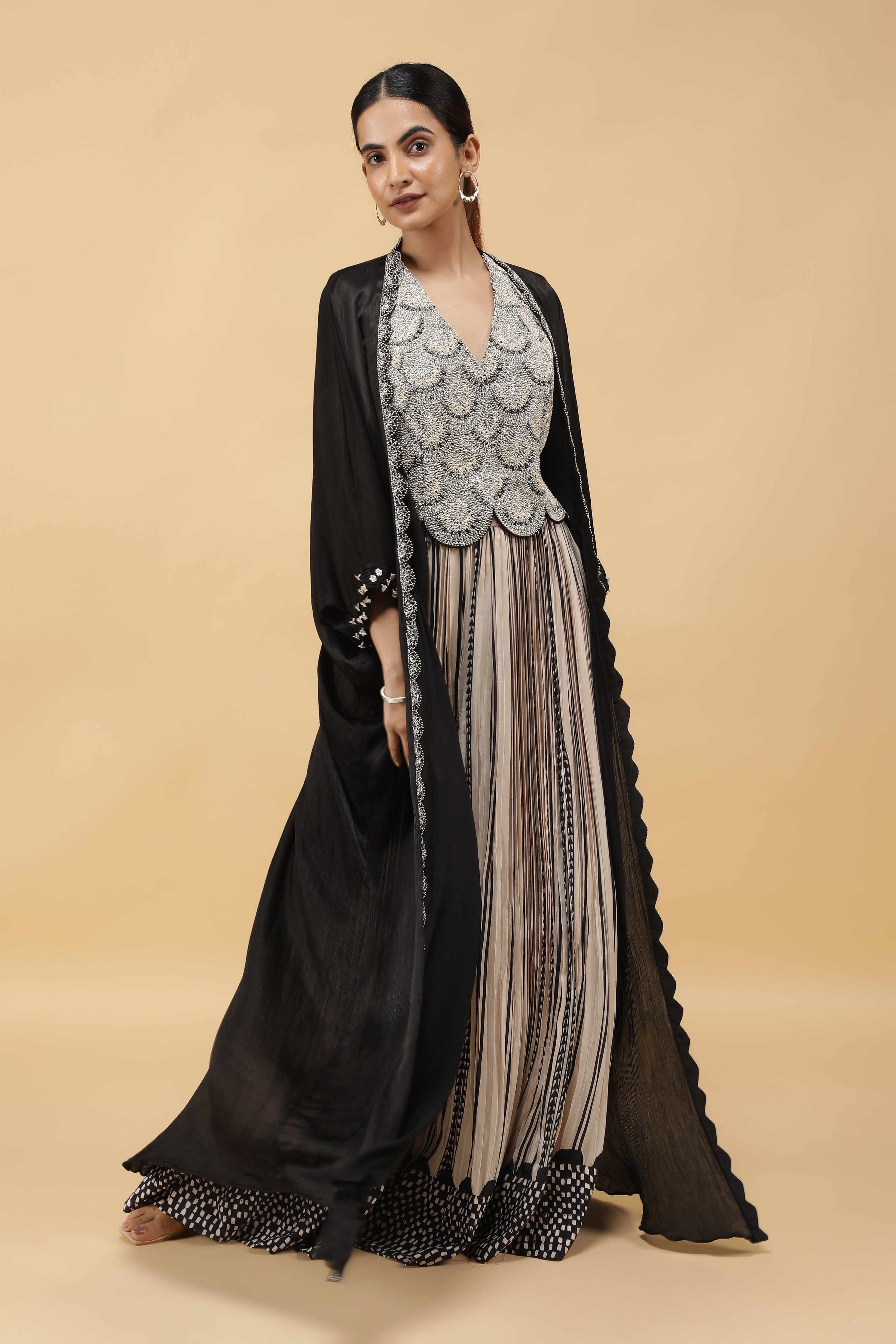 Monochrome Printed Crepe Indowestern Set