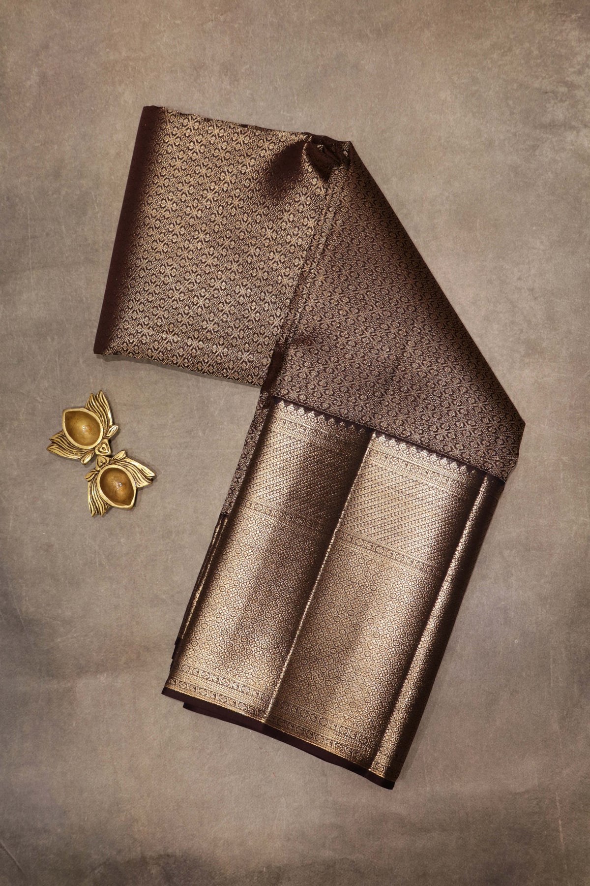 Dark Brown Kanchivaram Silk Saree