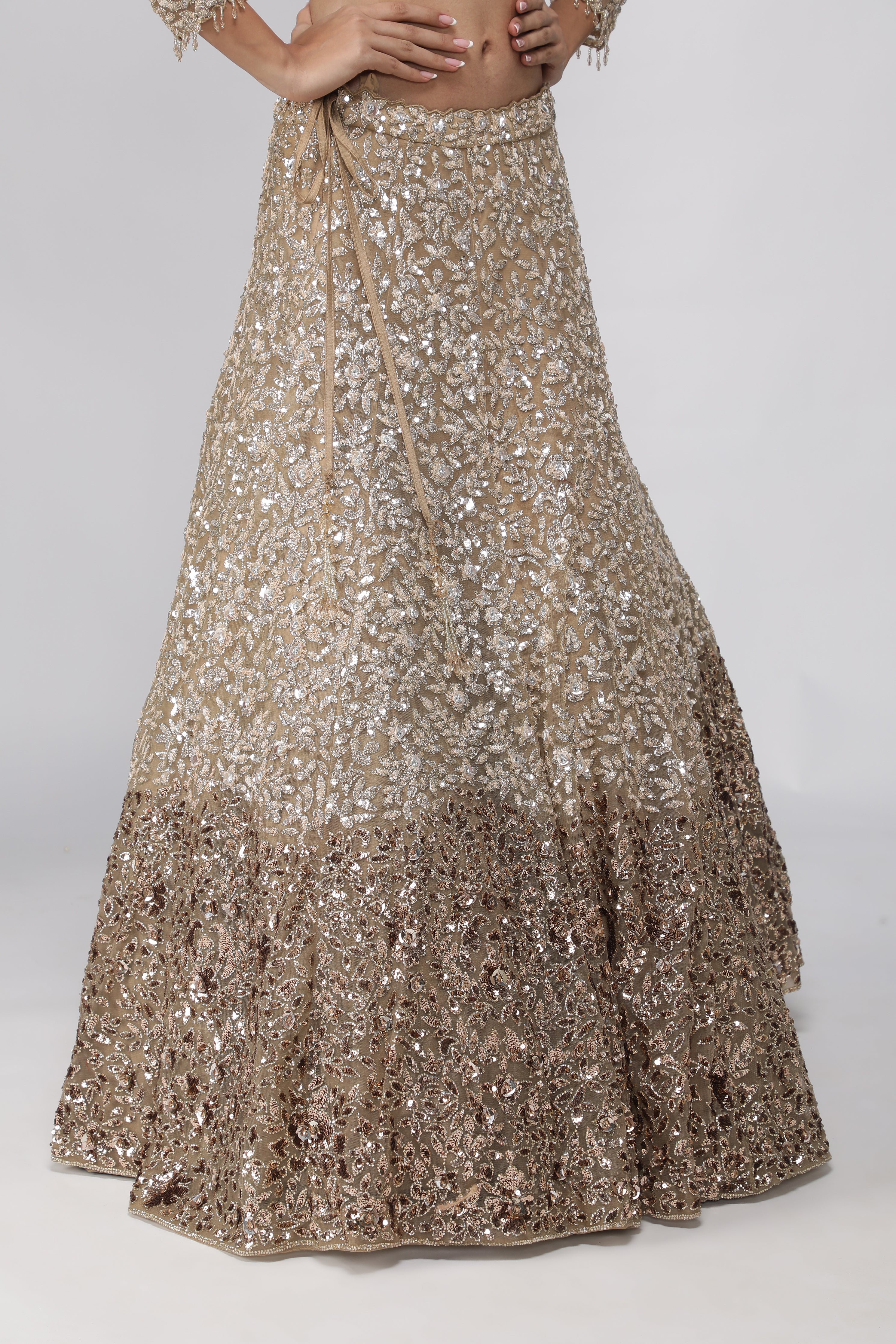 Dark Gold Net Lehenga Set