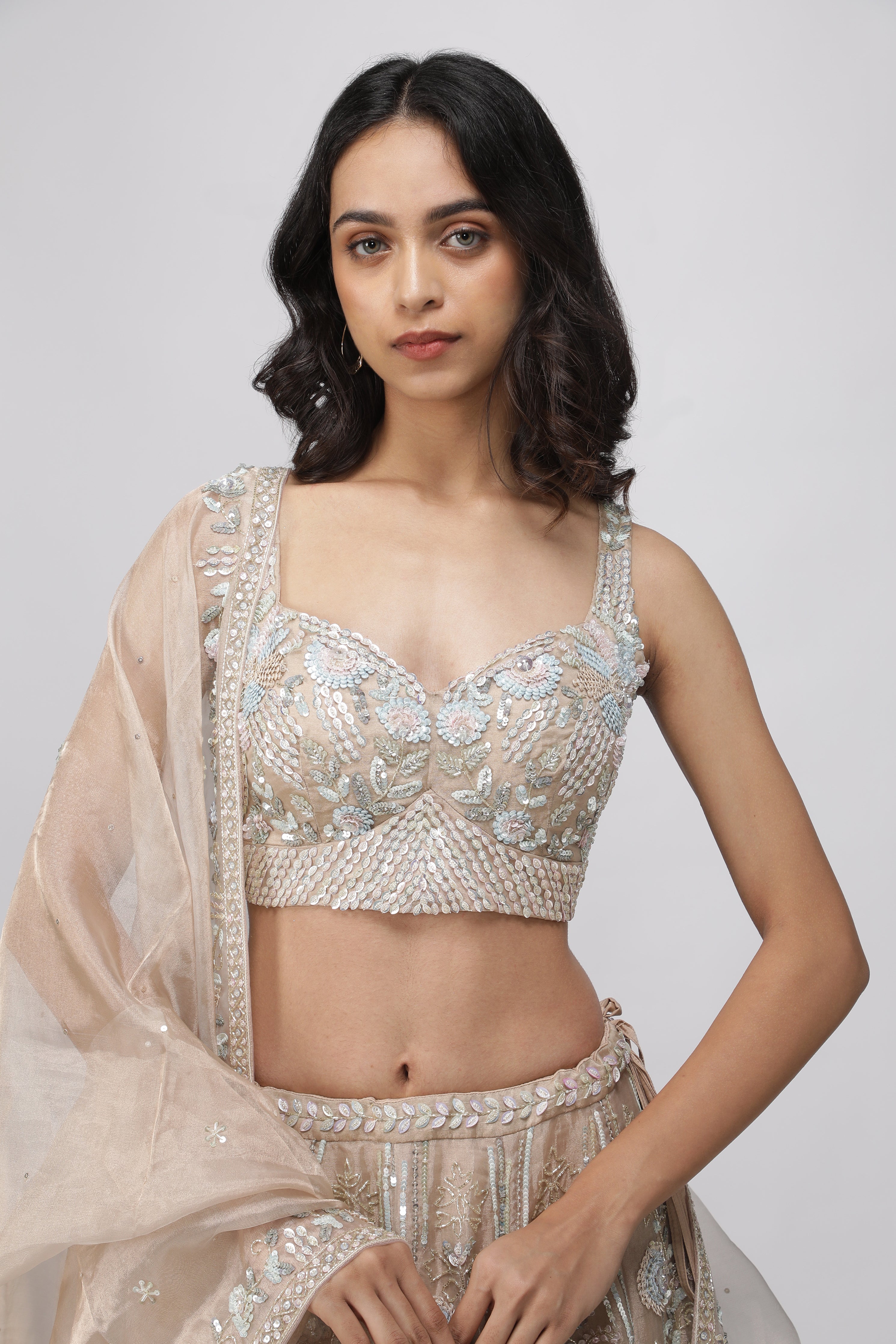 Peach Tissue Organza Lehenga Set