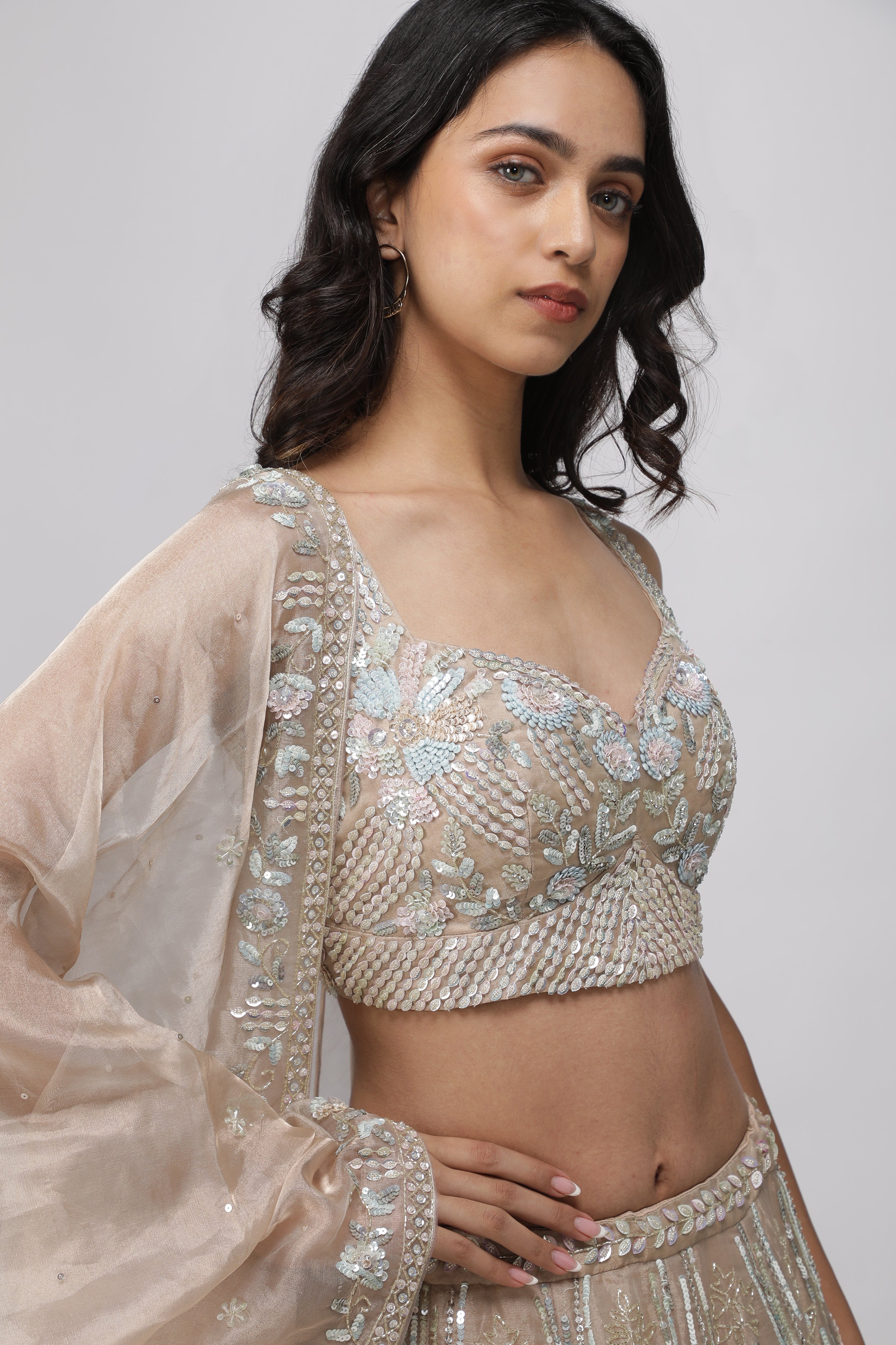 Peach Tissue Organza Lehenga Set