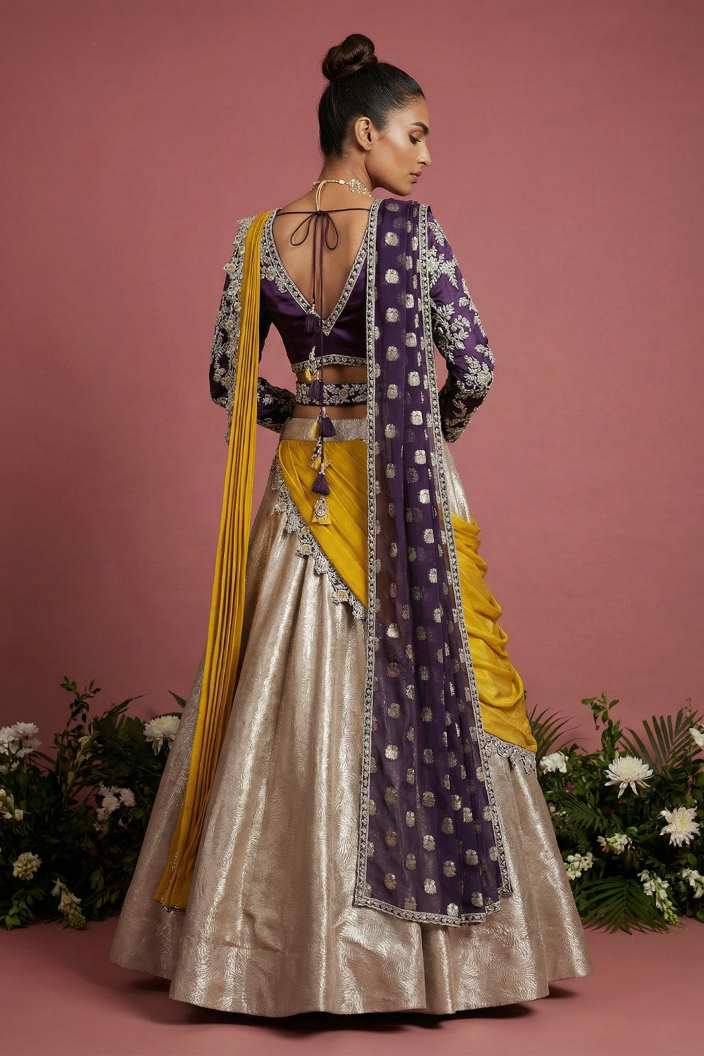 Silver Banarasi Brocade Lehenga set