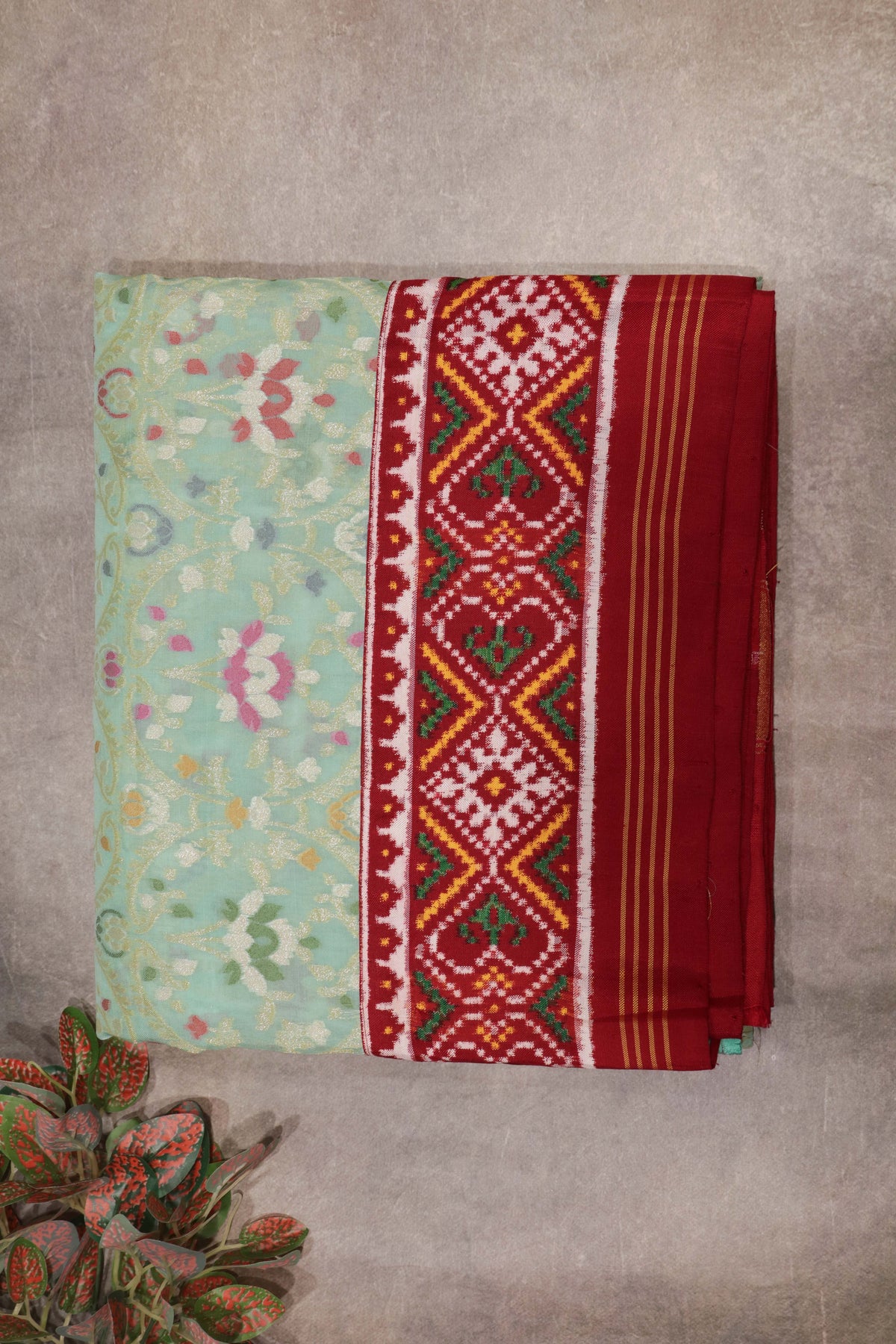 Sea Green Banarasi Kora Silk Fusion Saree