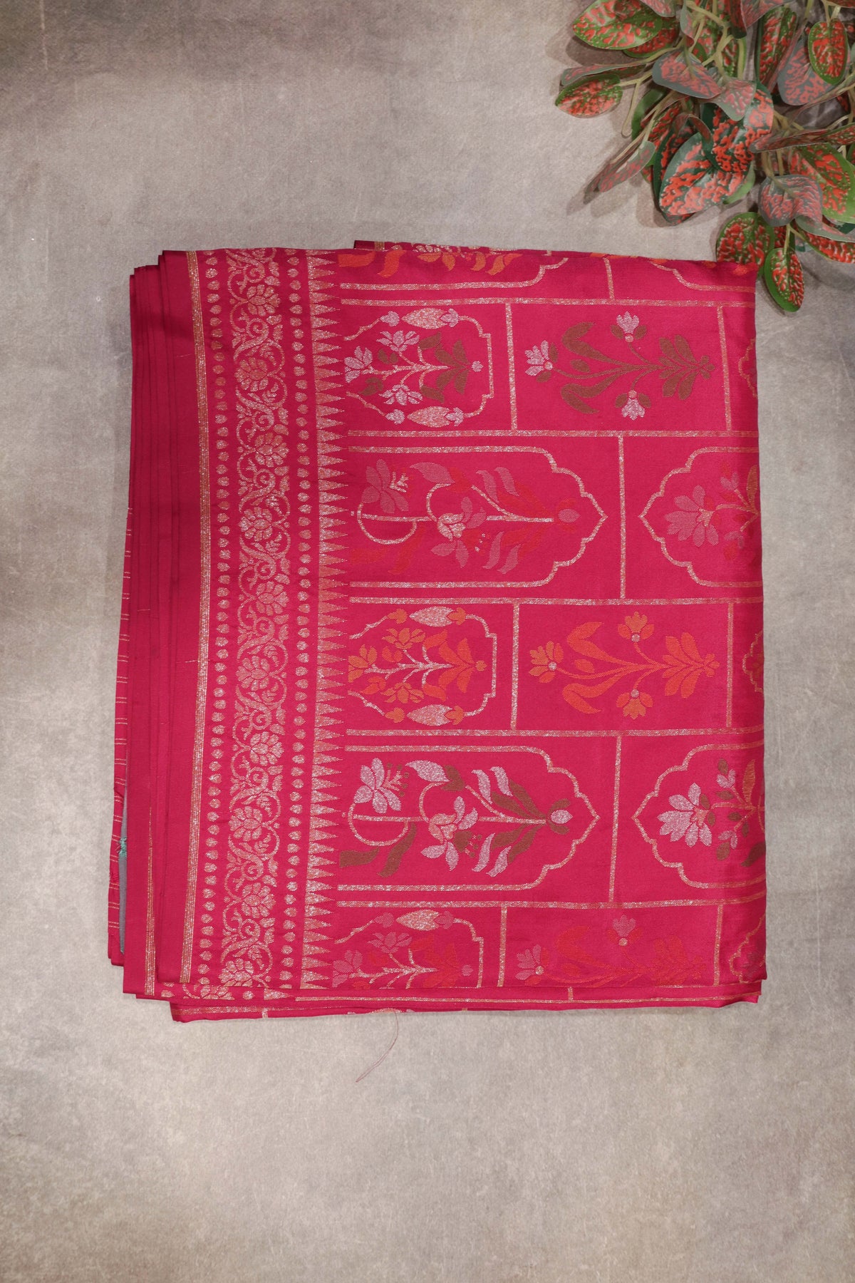Rani Pink Banarasi Silk Jamdani Saree