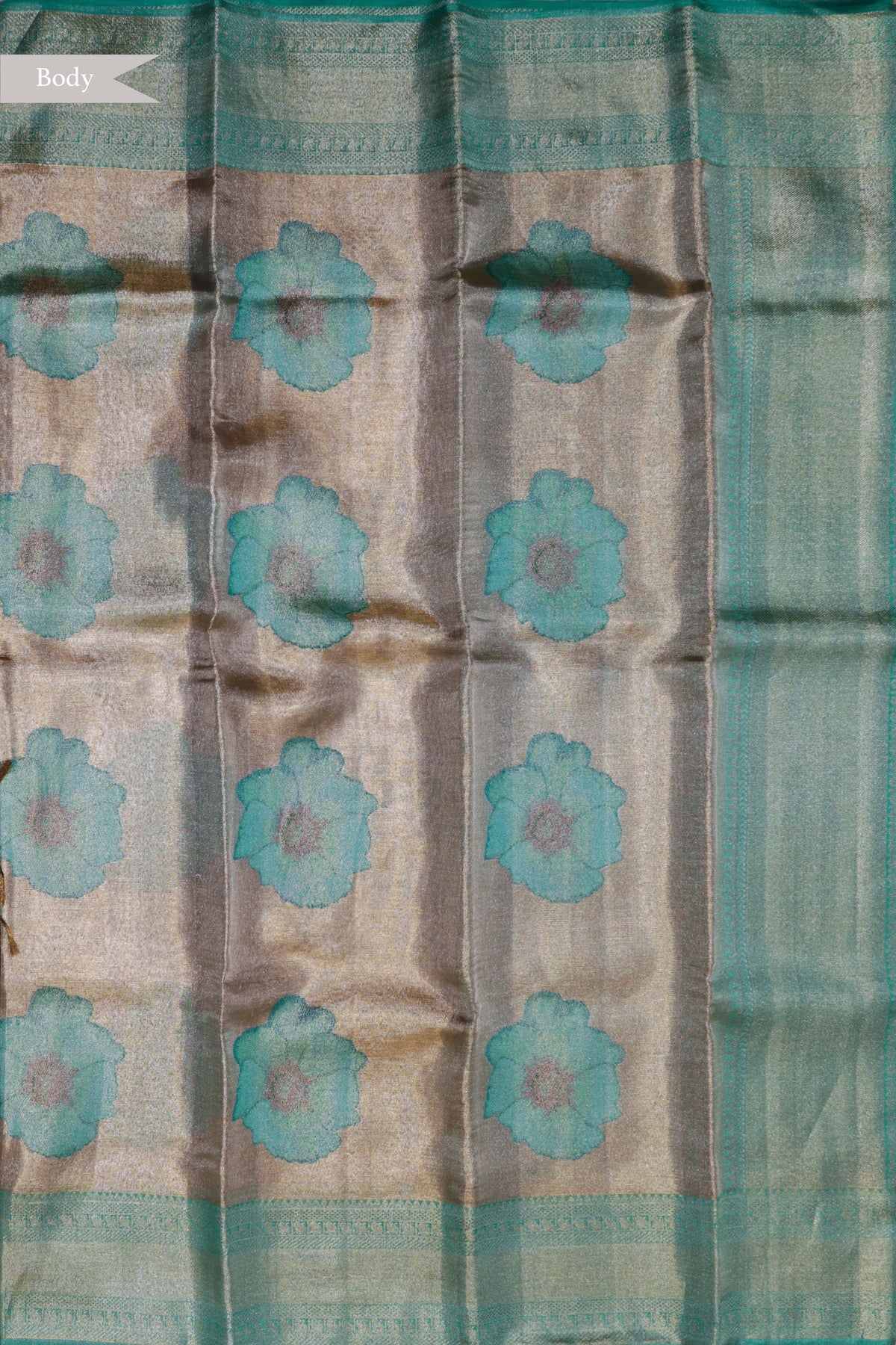 Silver Tissue Silk Saree with Aqua Floral Weaving