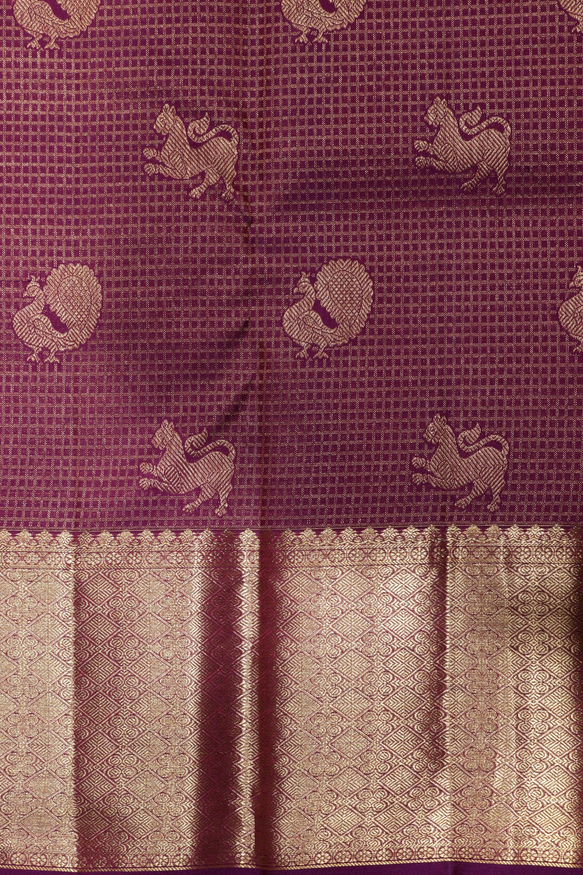 Violet Kanchivaram Silk Peacock Butti Saree