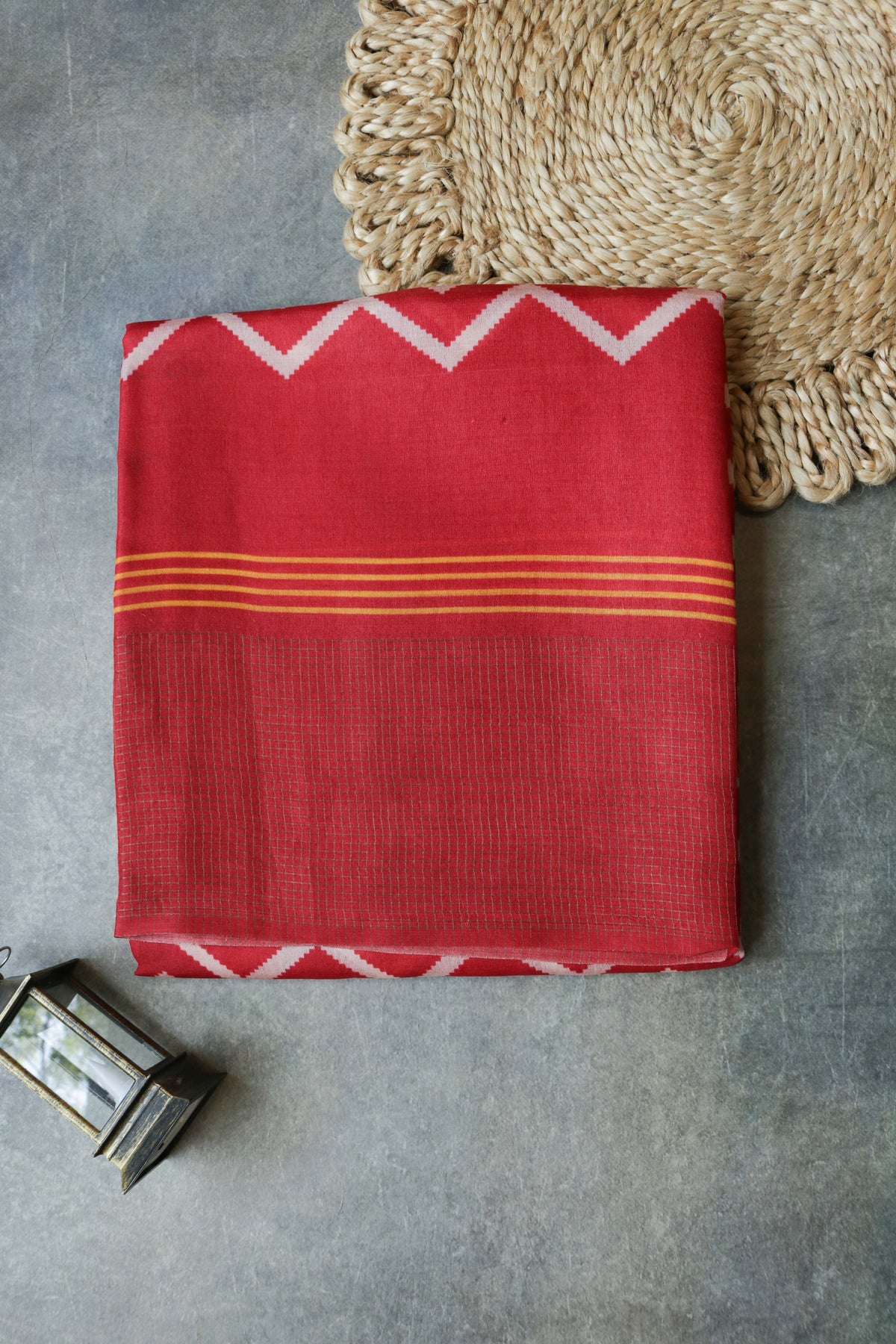 Coral Red Soft Tussar Silk Saree - Mokshaa
